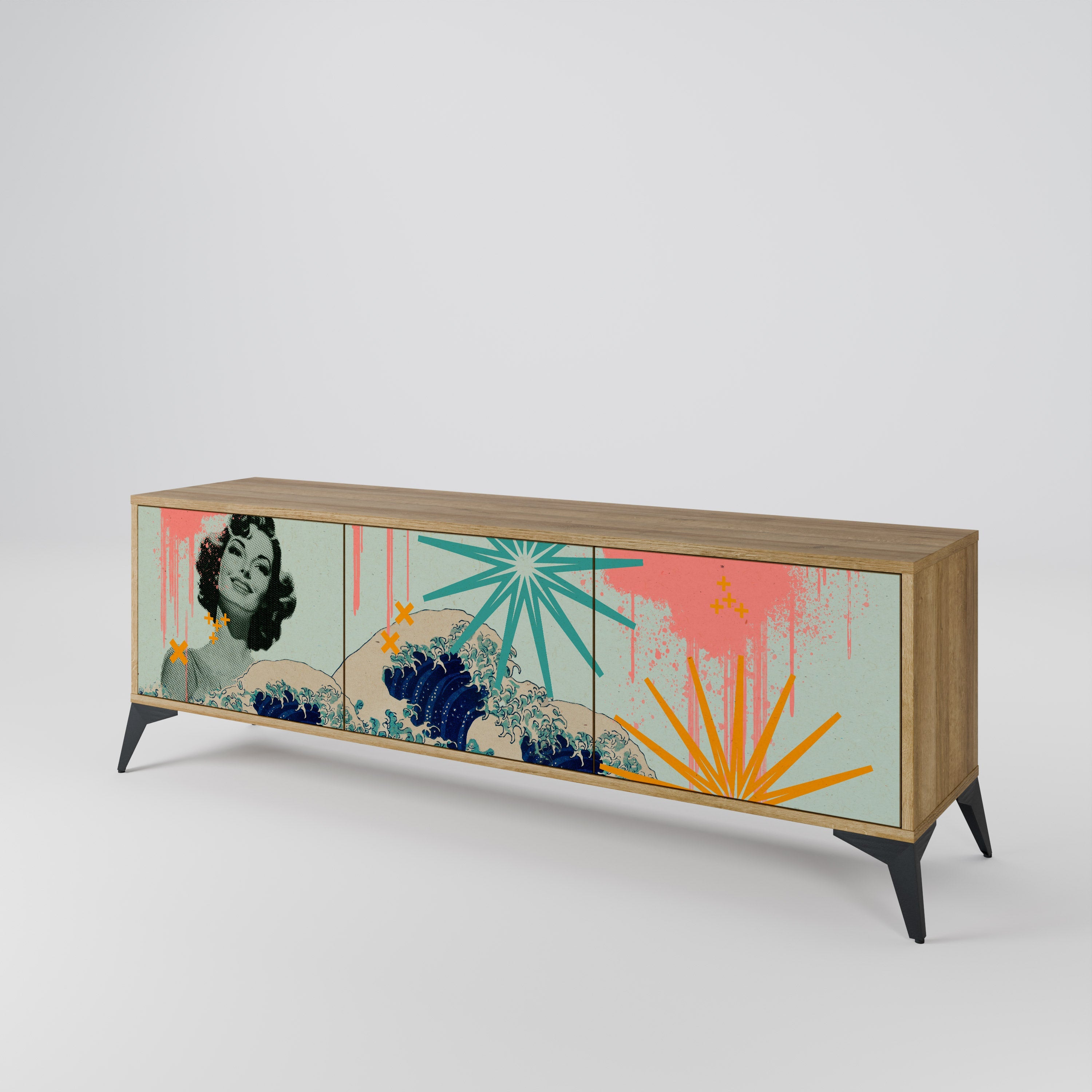 KANAGAWA BEAUTY Móvel de TV com 3 Portas em Efeito Carvalho