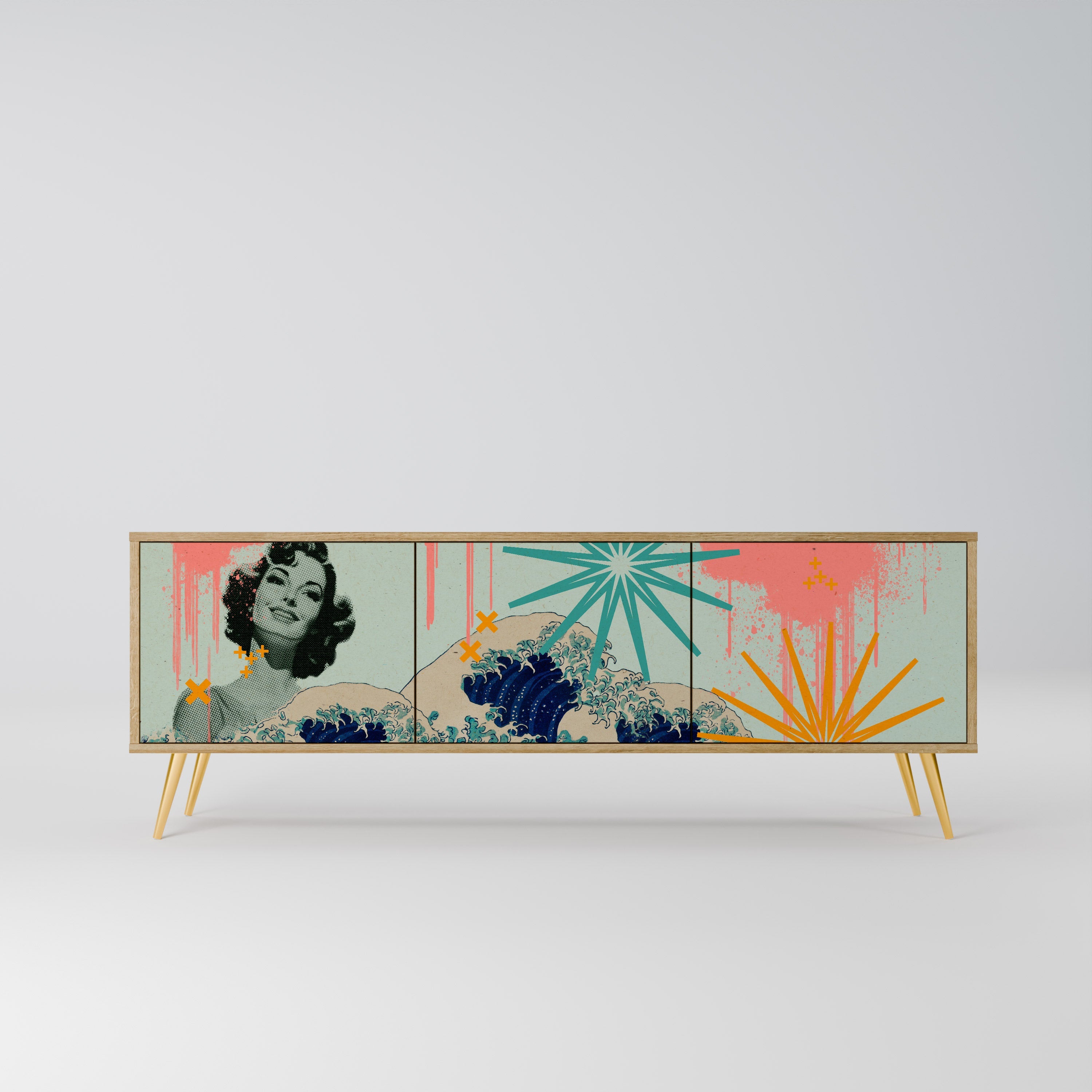 KANAGAWA BEAUTY Móvel de TV com 3 Portas em Efeito Carvalho