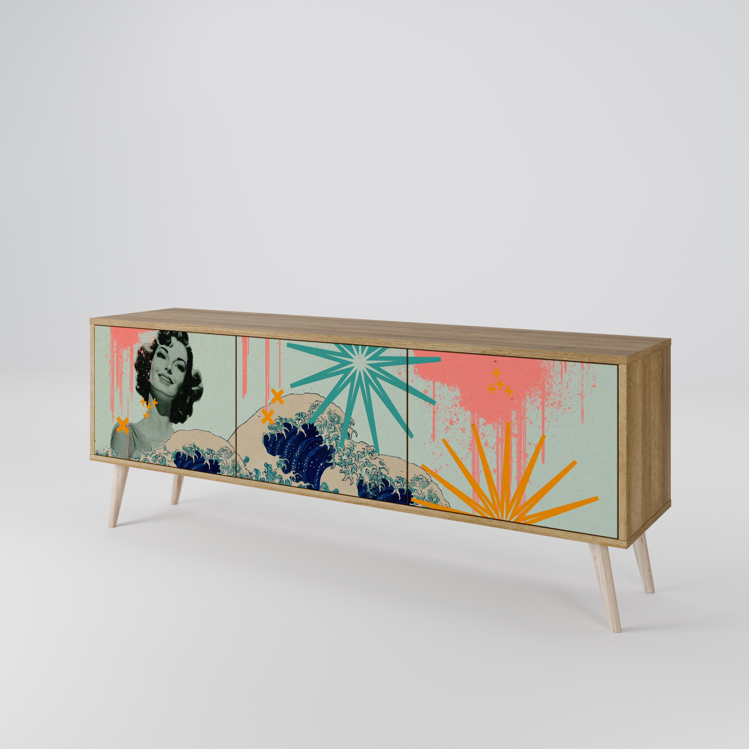 KANAGAWA BEAUTY Móvel de TV com 3 Portas em Efeito Carvalho