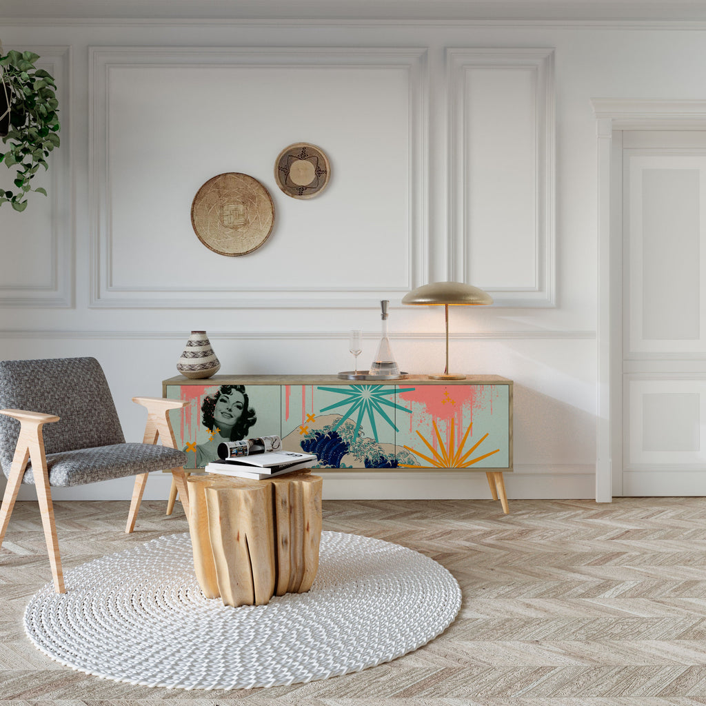 KANAGAWA BEAUTY Móvel de TV com 3 Portas em Efeito Carvalho