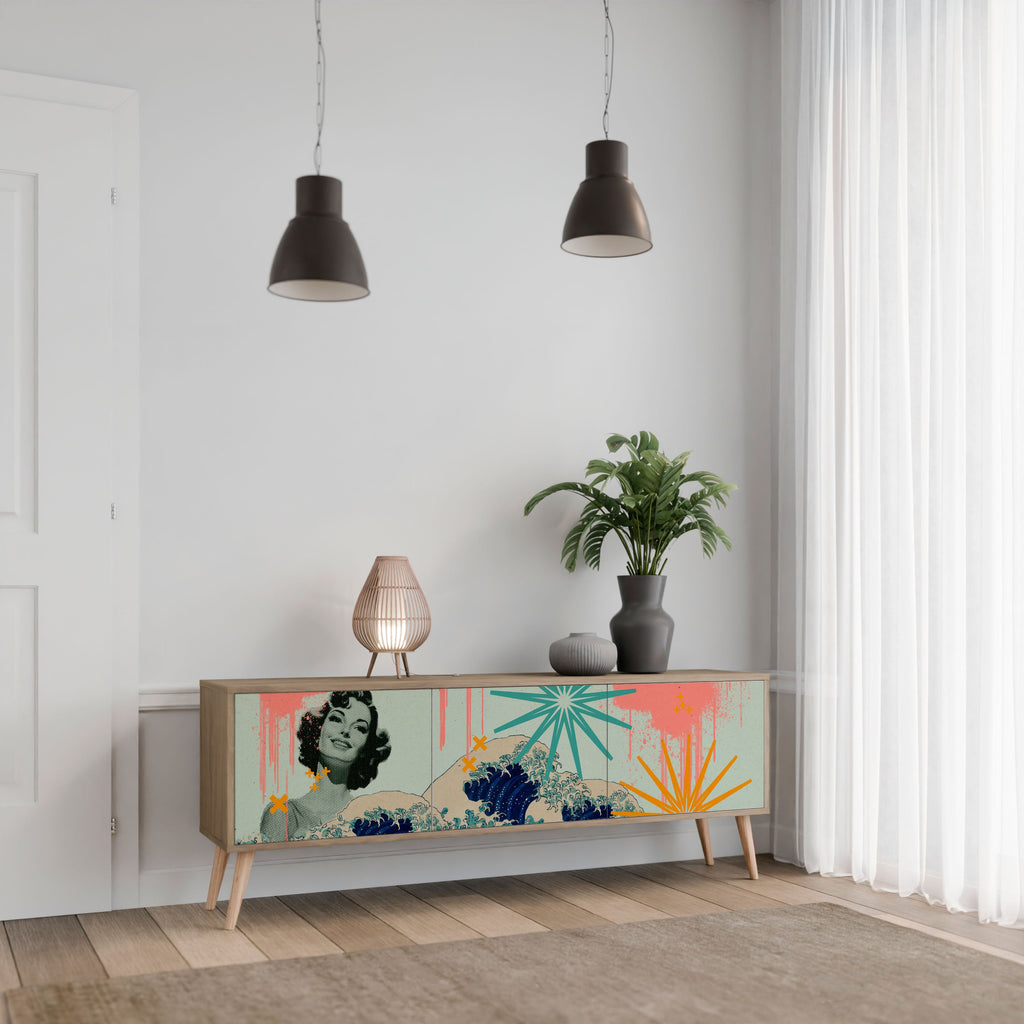 KANAGAWA BEAUTY Móvel de TV com 3 Portas em Efeito Carvalho