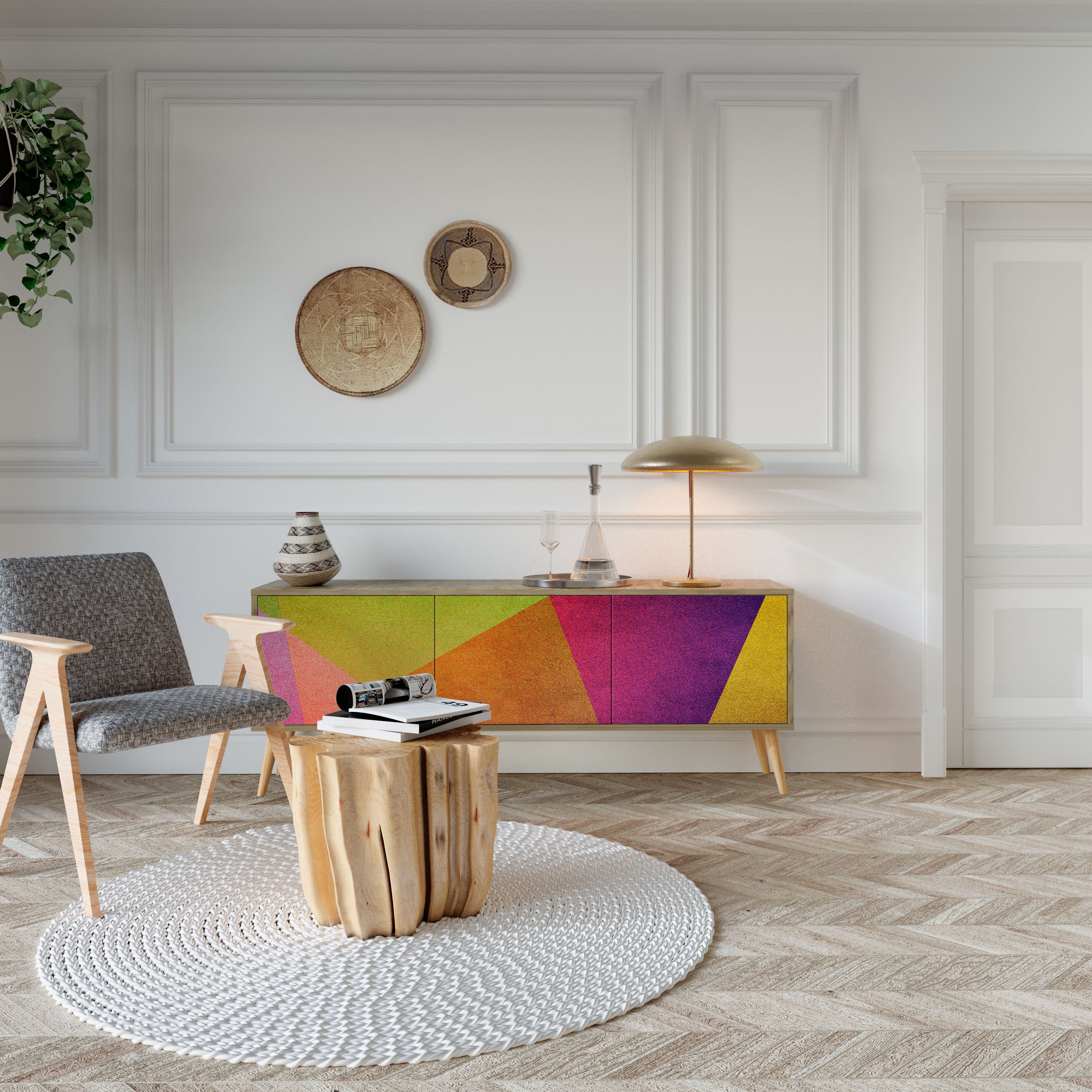 VIVID GEOMETRY Móvel de TV com 3 Portas em Efeito Carvalho