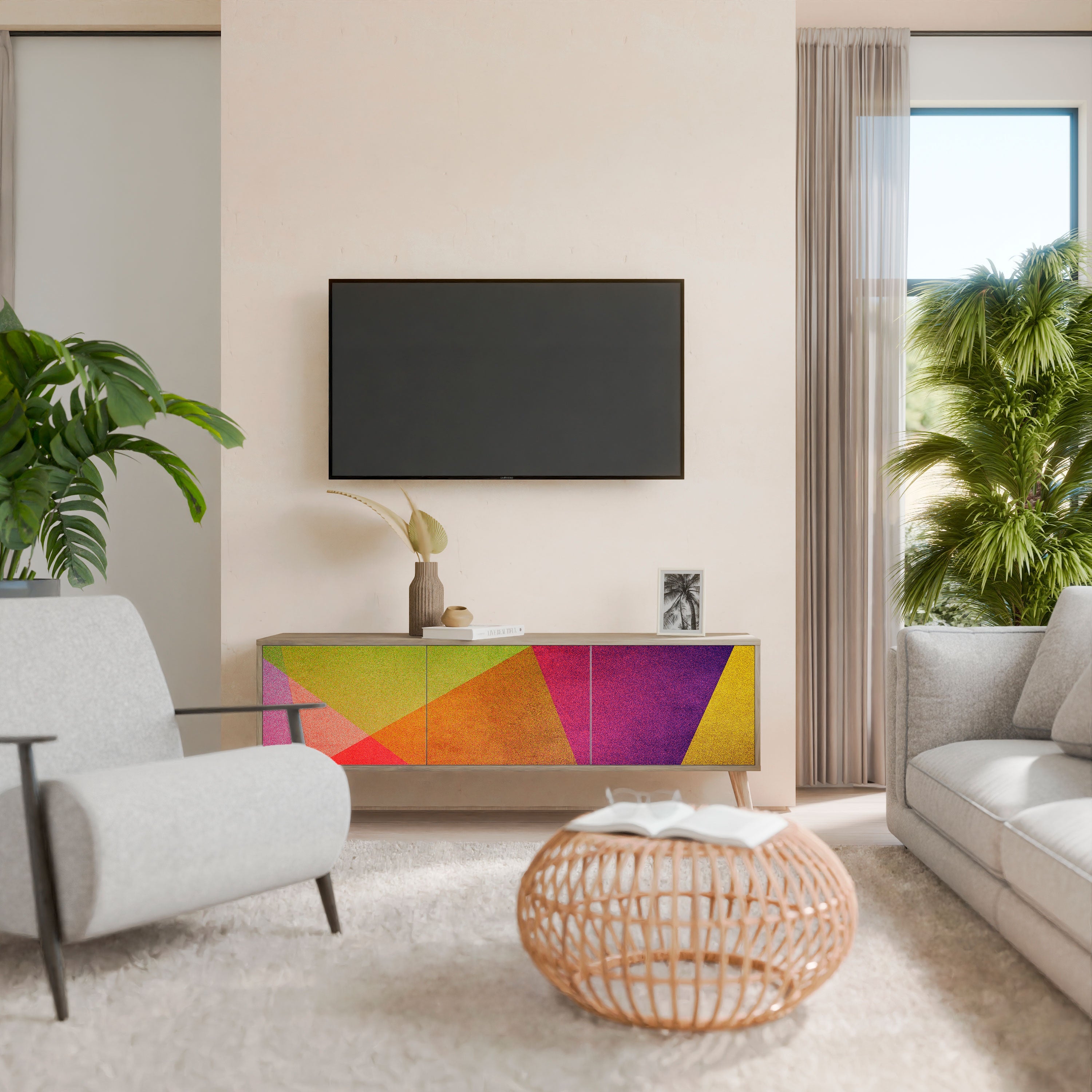 VIVID GEOMETRY Móvel de TV com 3 Portas em Efeito Carvalho