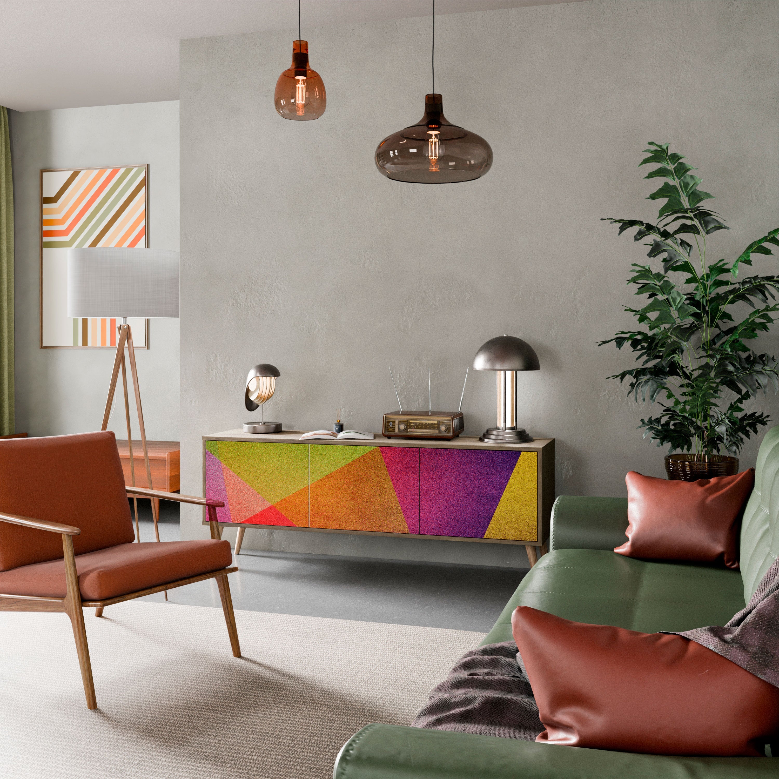 VIVID GEOMETRY Móvel de TV com 3 Portas em Efeito Carvalho