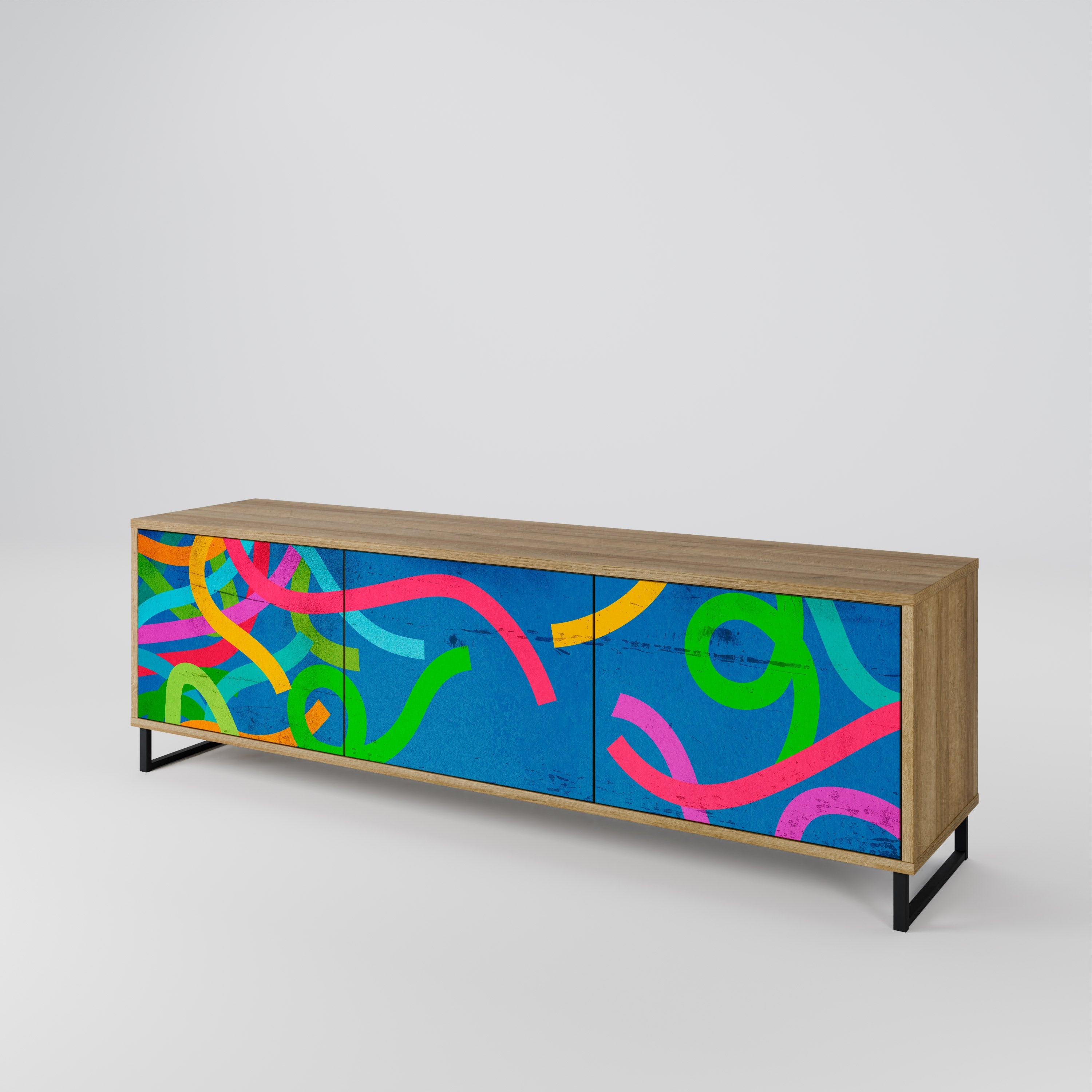 STREAMER TANGLE Móvel de TV com 3 Portas em Efeito Carvalho