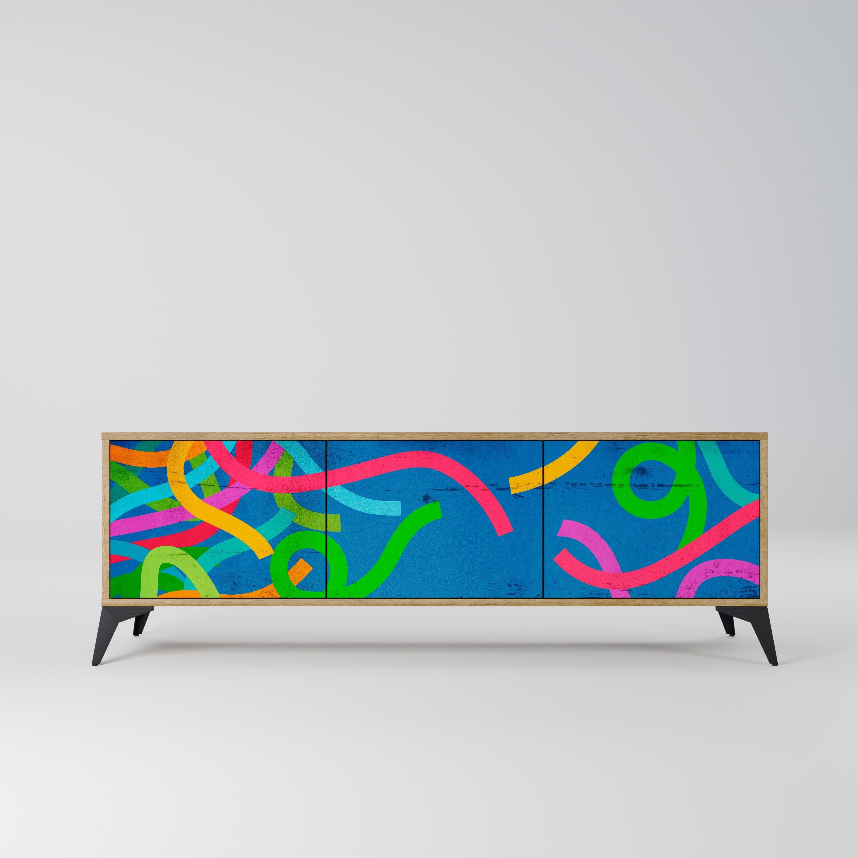 STREAMER TANGLE Móvel de TV com 3 Portas em Efeito Carvalho