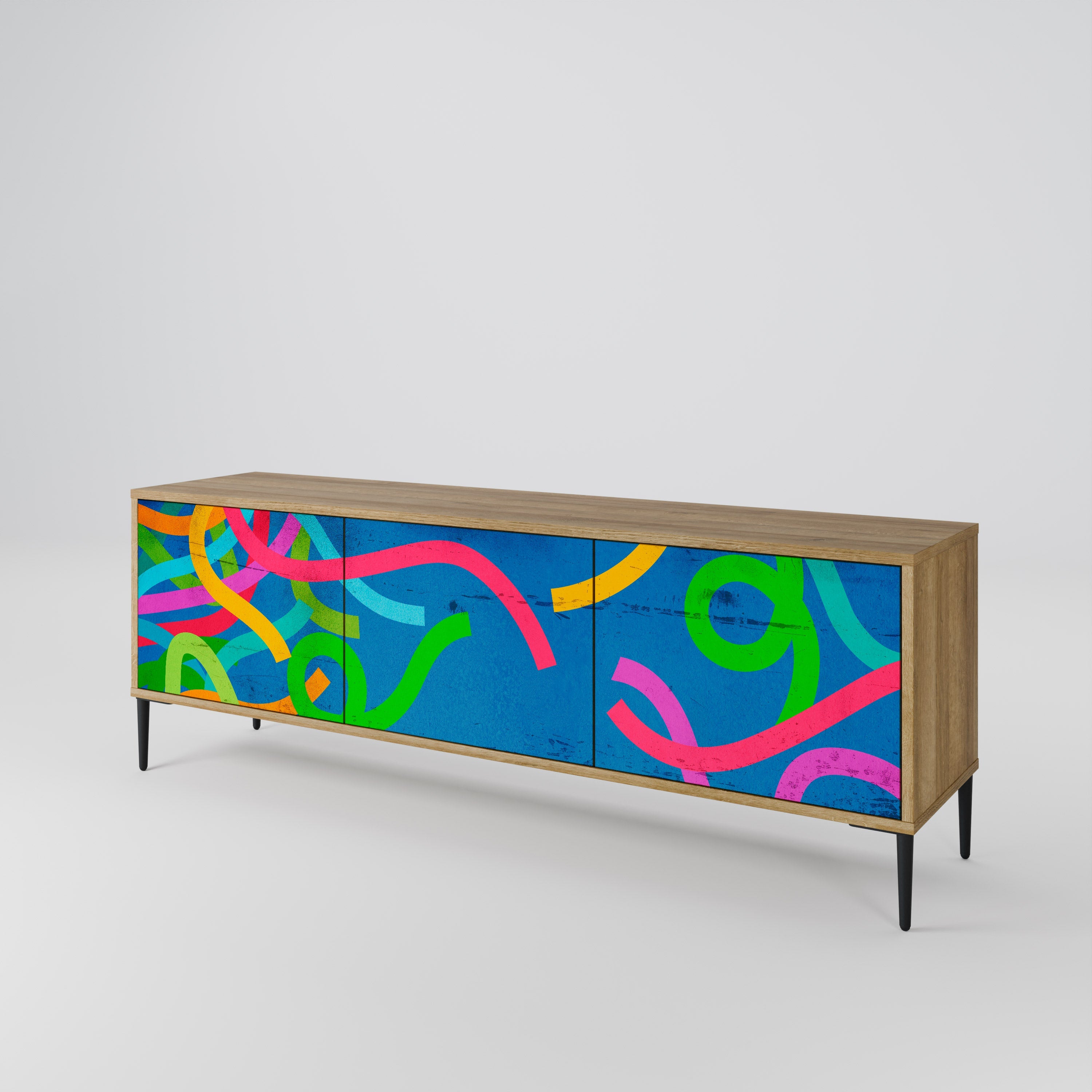 STREAMER TANGLE Móvel de TV com 3 Portas em Efeito Carvalho