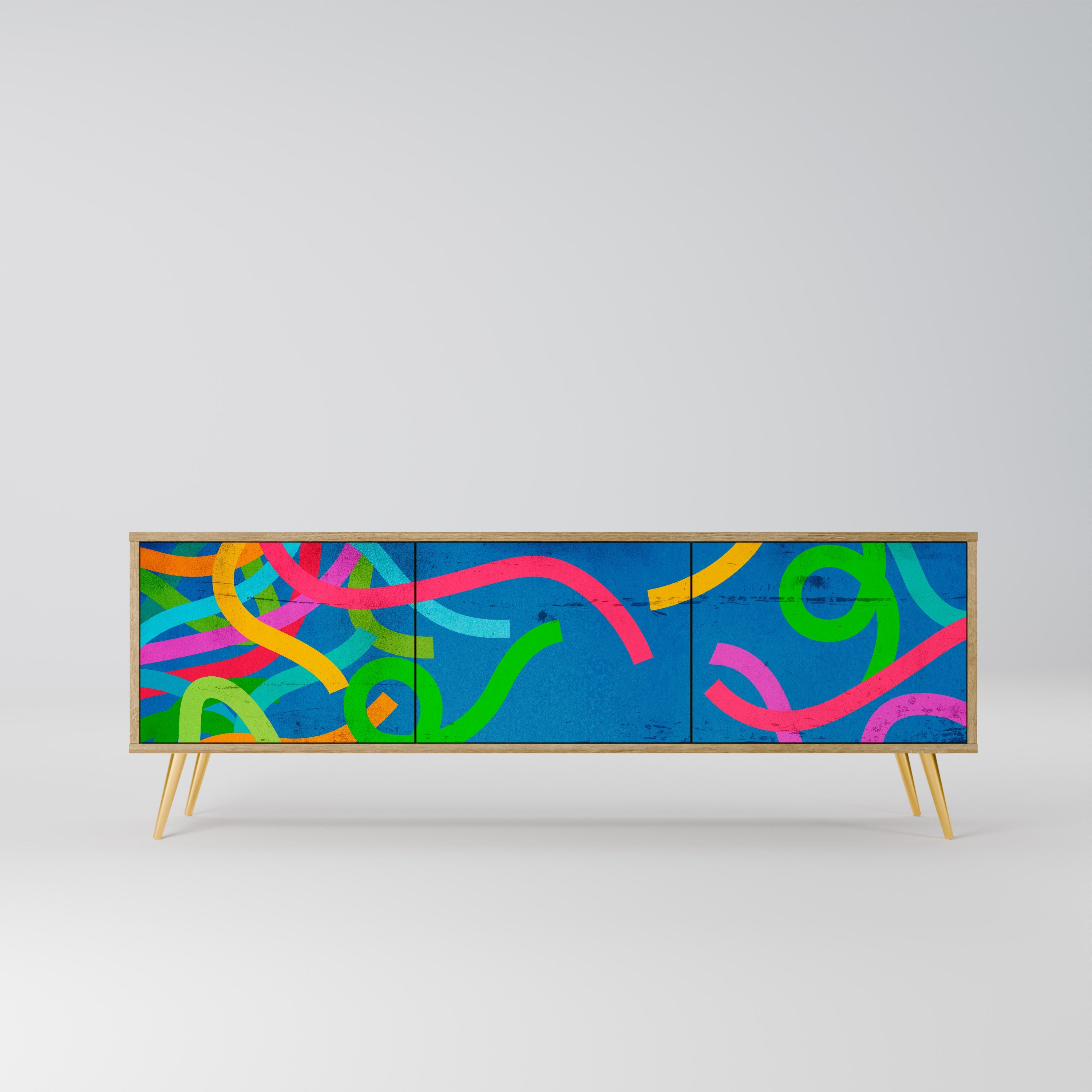 STREAMER TANGLE Móvel de TV com 3 Portas em Efeito Carvalho