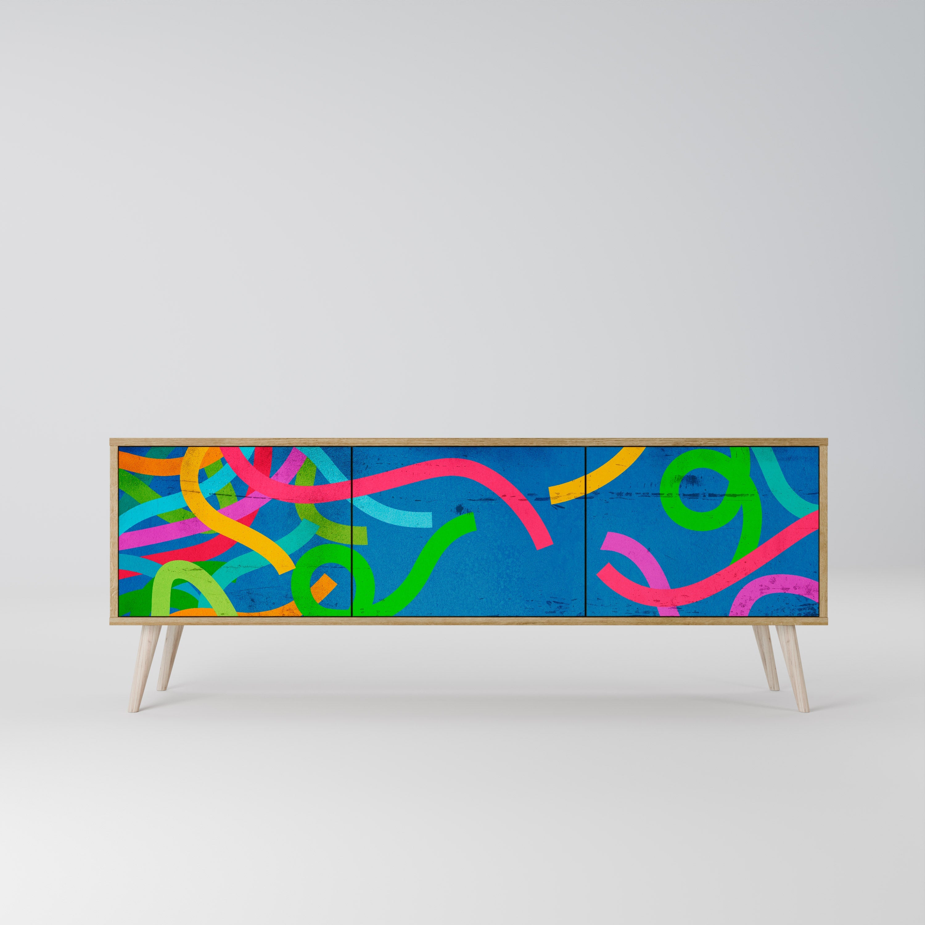 STREAMER TANGLE Móvel de TV com 3 Portas em Efeito Carvalho