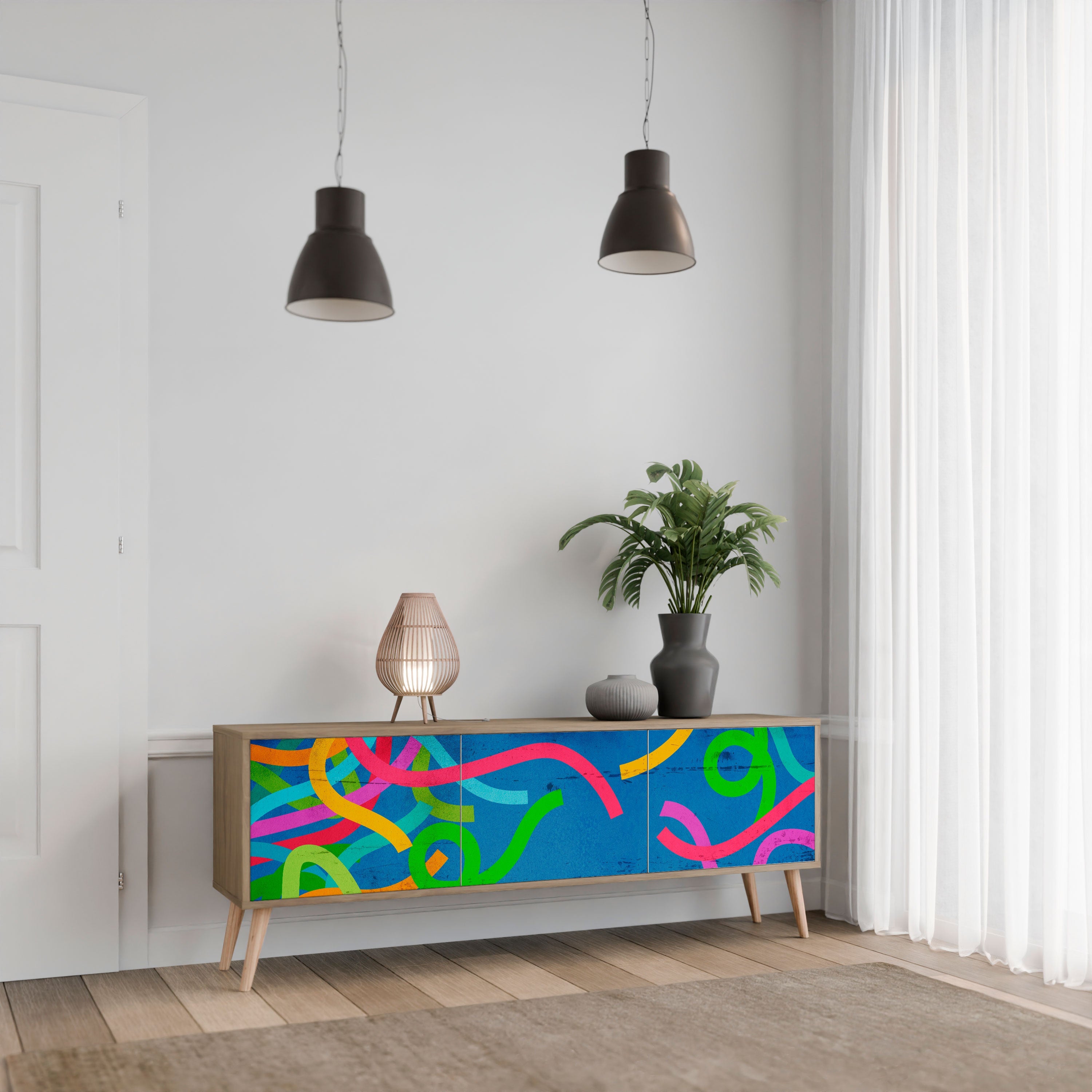 STREAMER TANGLE Móvel de TV com 3 Portas em Efeito Carvalho