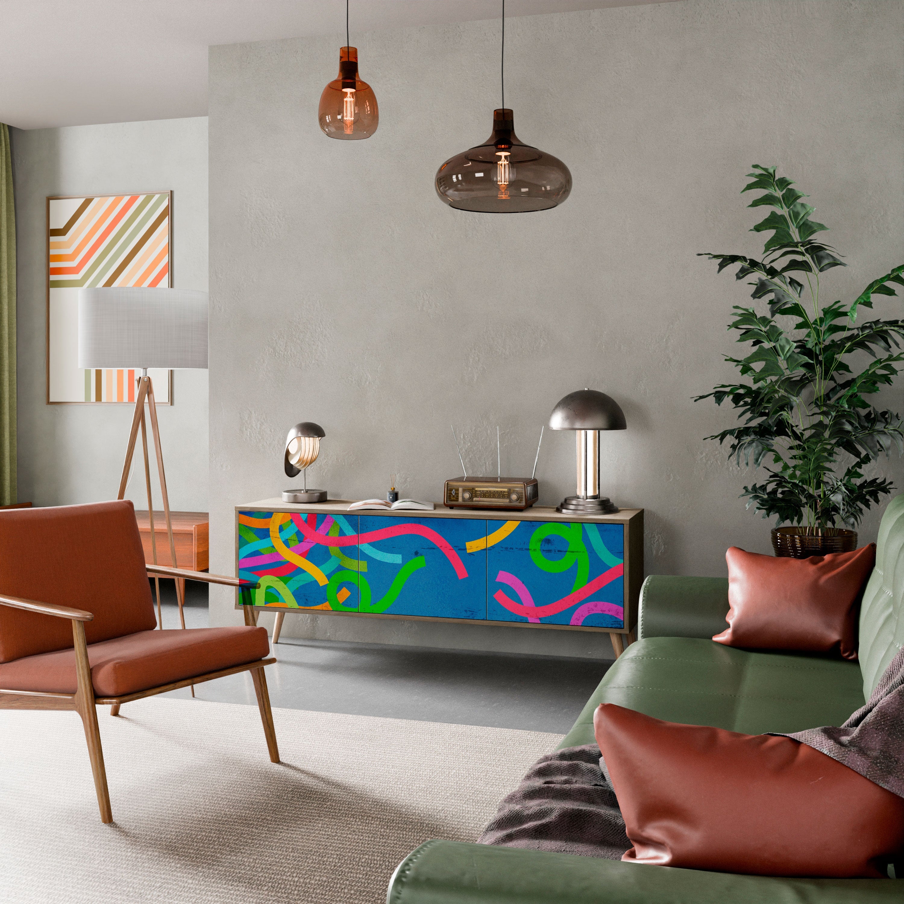 STREAMER TANGLE Móvel de TV com 3 Portas em Efeito Carvalho