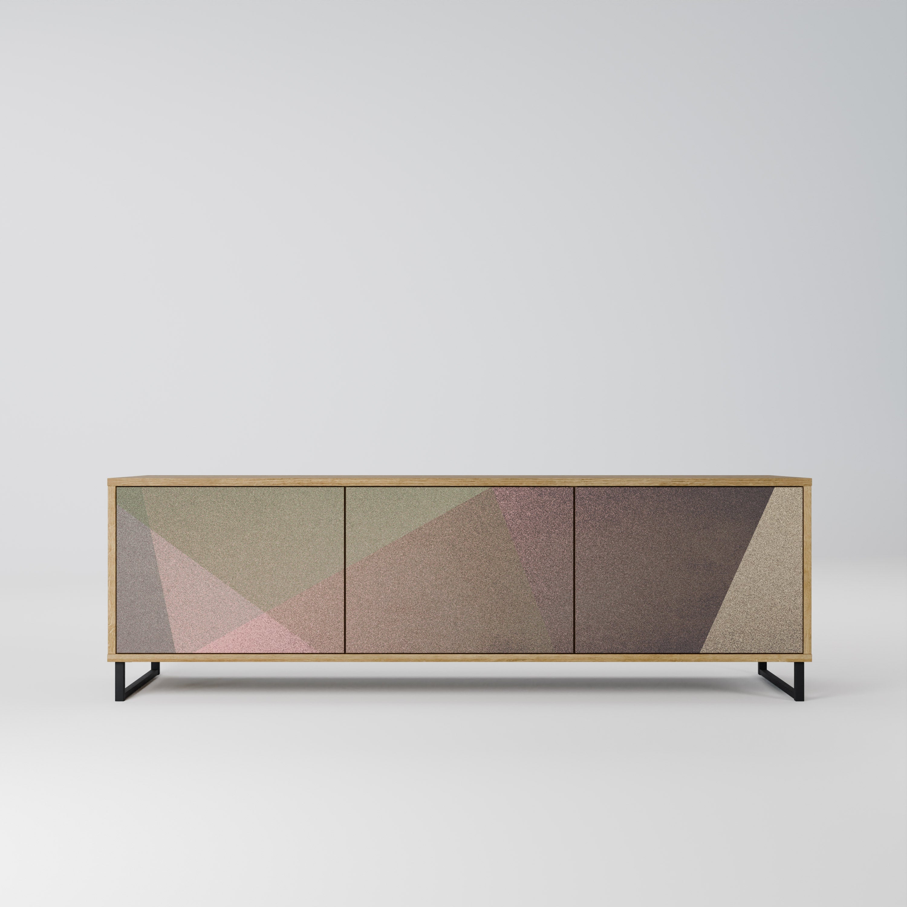 BEIGE GEOMETRY Móvel de TV com 3 Portas em Efeito Carvalho