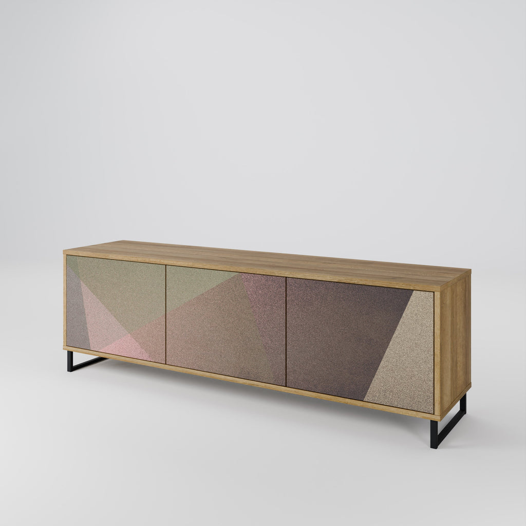 BEIGE GEOMETRY Móvel de TV com 3 Portas em Efeito Carvalho