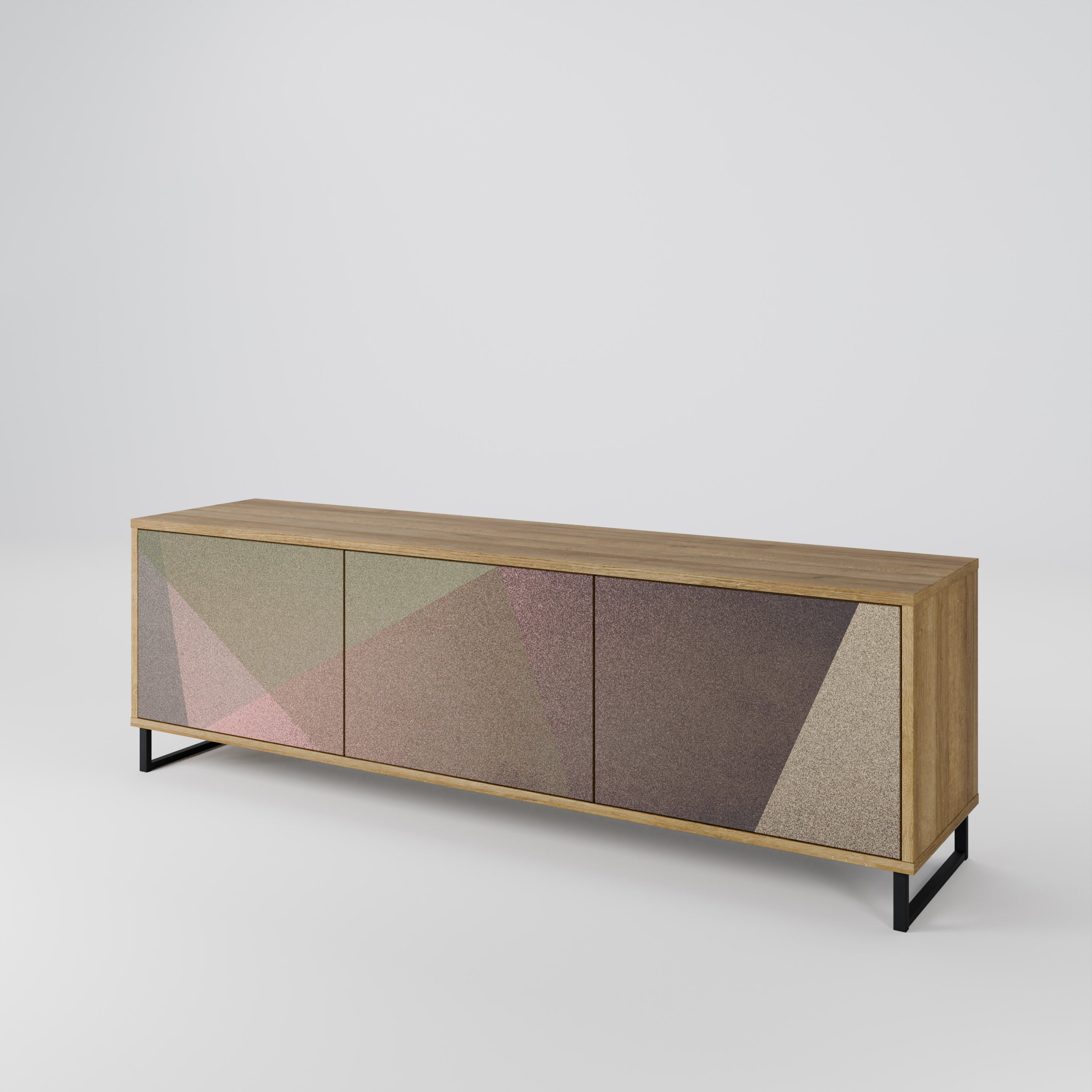 BEIGE GEOMETRY Móvel de TV com 3 Portas em Efeito Carvalho