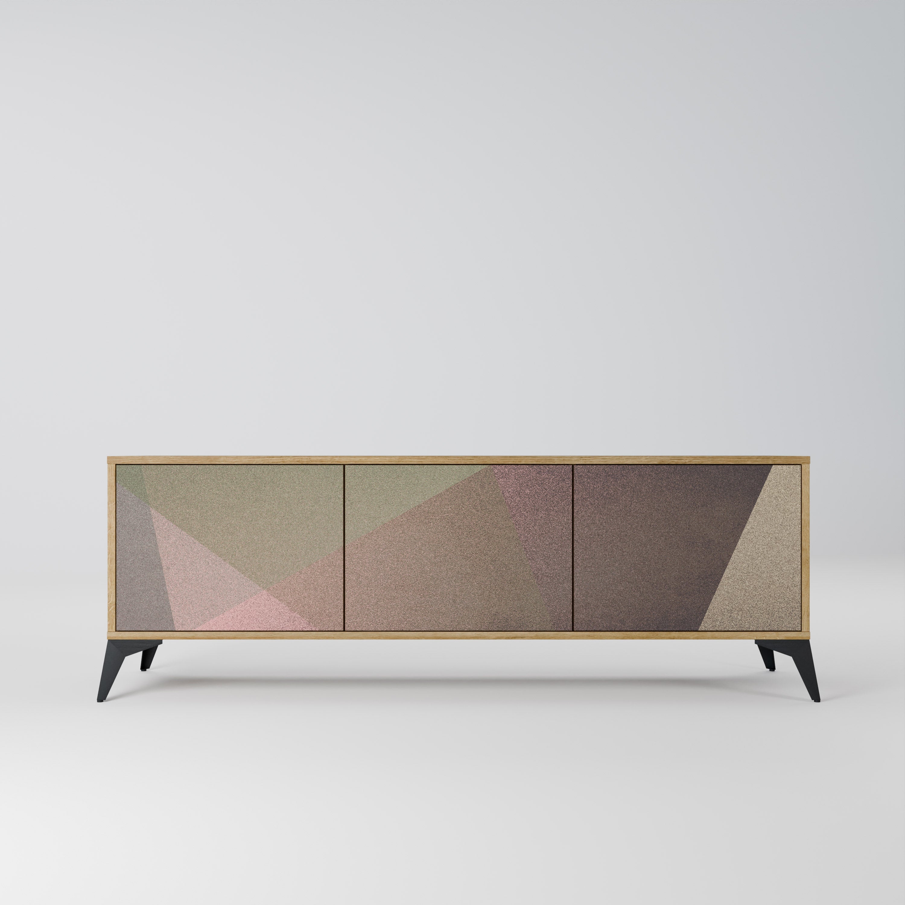 BEIGE GEOMETRY Móvel de TV com 3 Portas em Efeito Carvalho