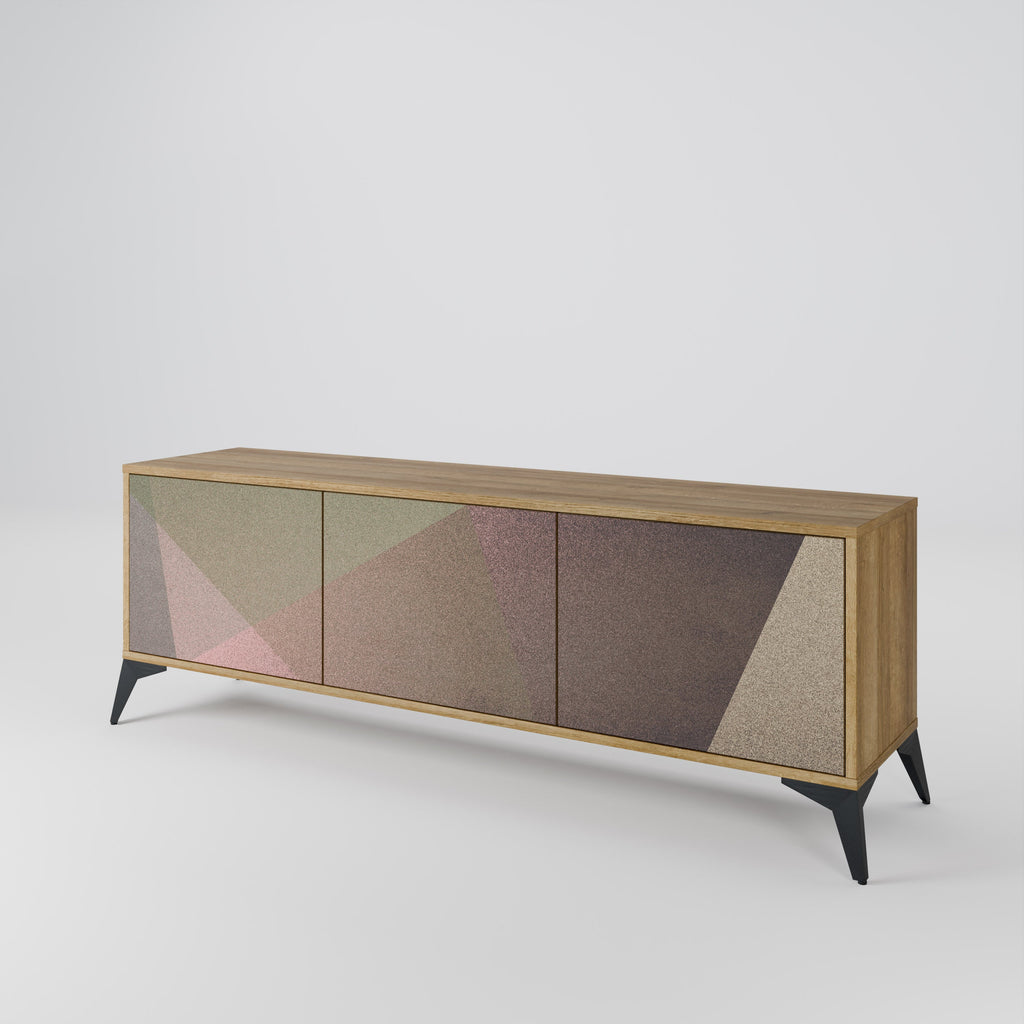 BEIGE GEOMETRY Móvel de TV com 3 Portas em Efeito Carvalho