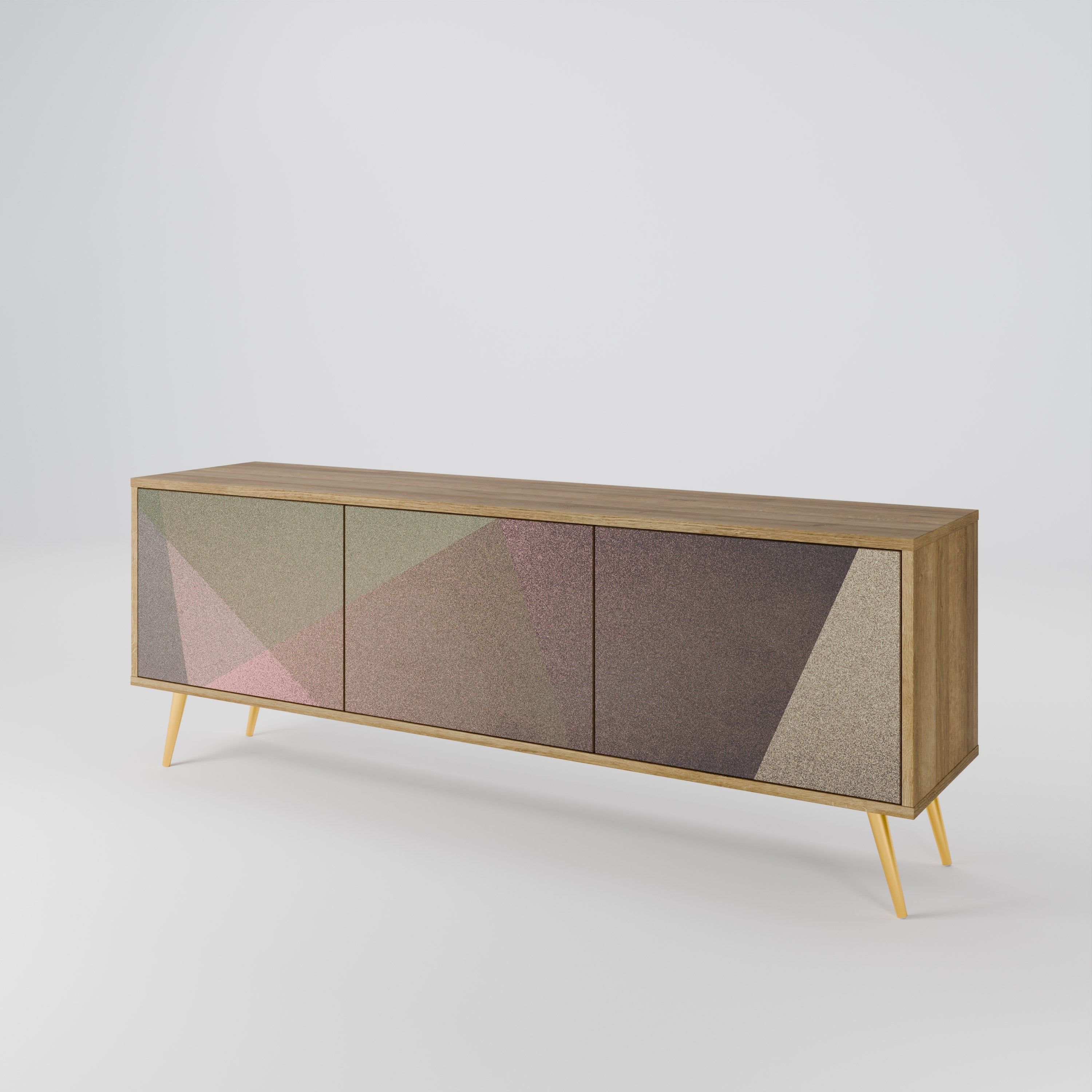 BEIGE GEOMETRY Móvel de TV com 3 Portas em Efeito Carvalho