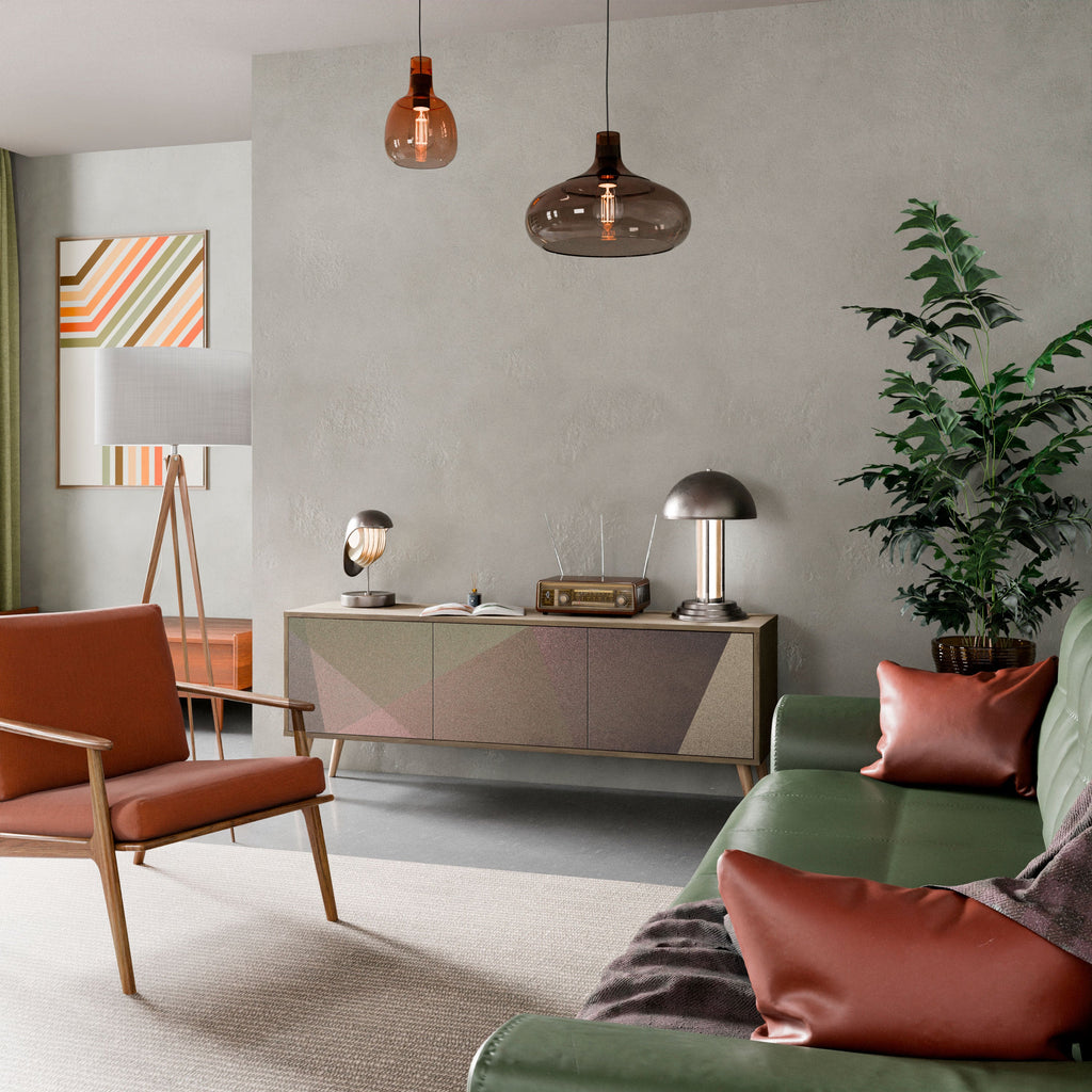 BEIGE GEOMETRY Móvel de TV com 3 Portas em Efeito Carvalho