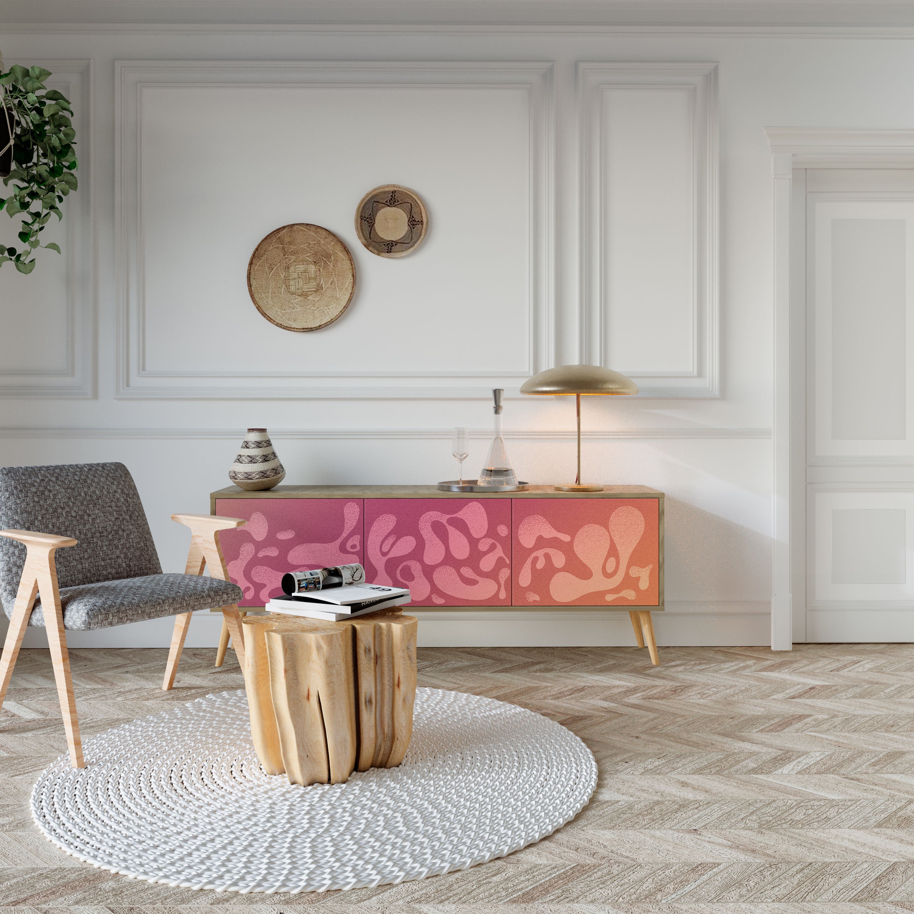 IRREGULAR PINK Móvel de TV com 3 Portas em Efeito Carvalho