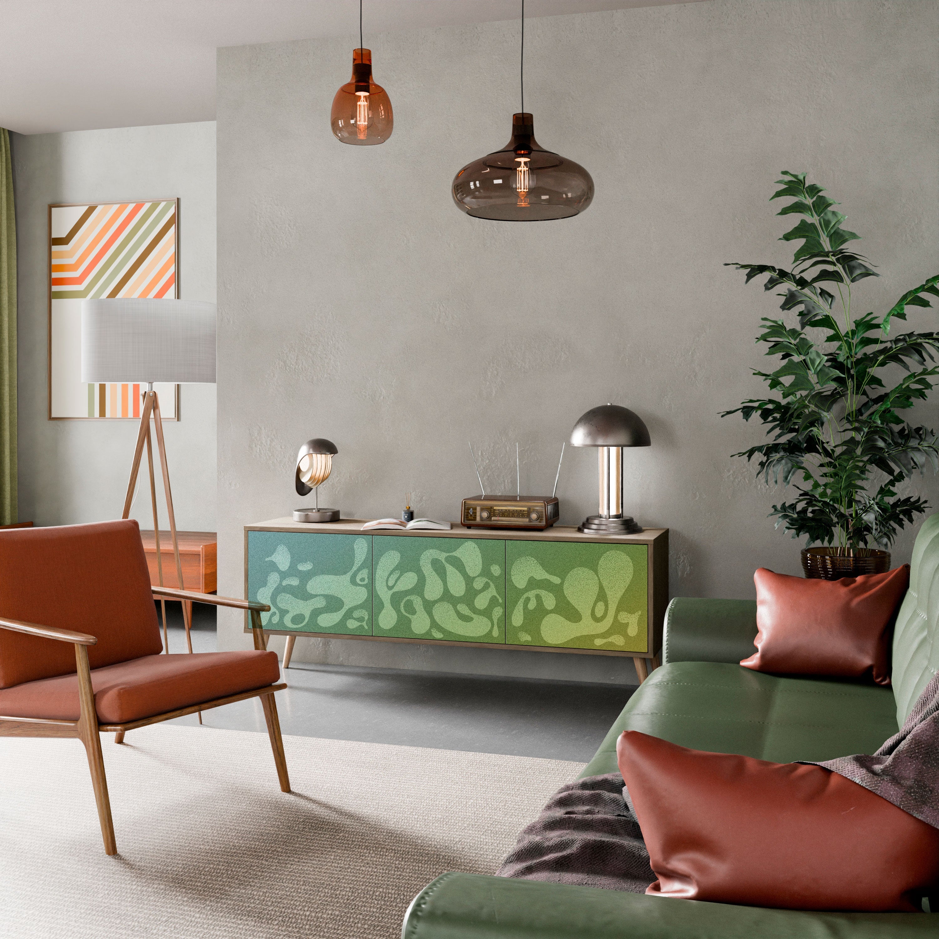 IRREGULAR BLUE Móvel de TV com 3 Portas em Efeito Carvalho