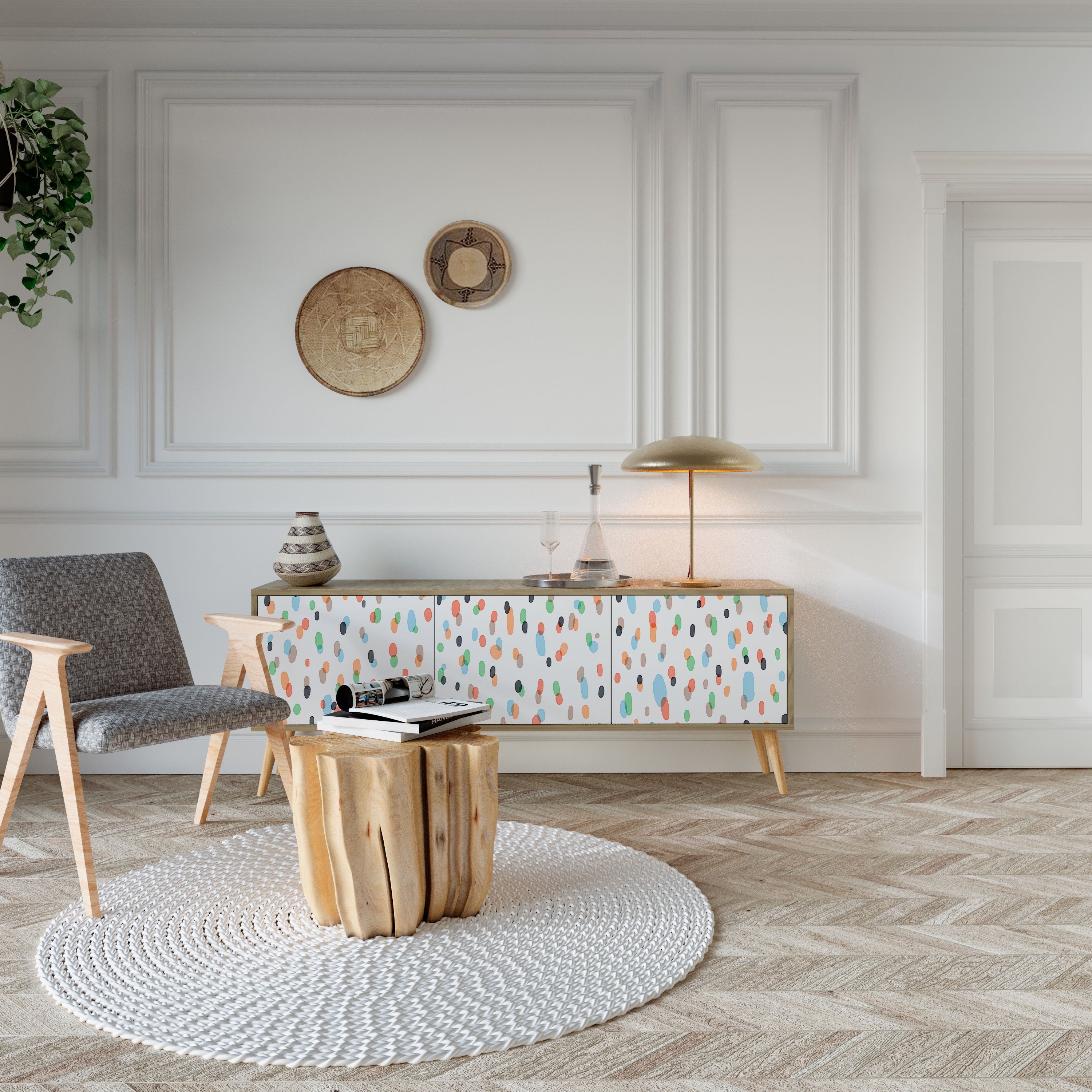 ENERGETIC SPOTS Móvel de TV com 3 Portas em Efeito Carvalho