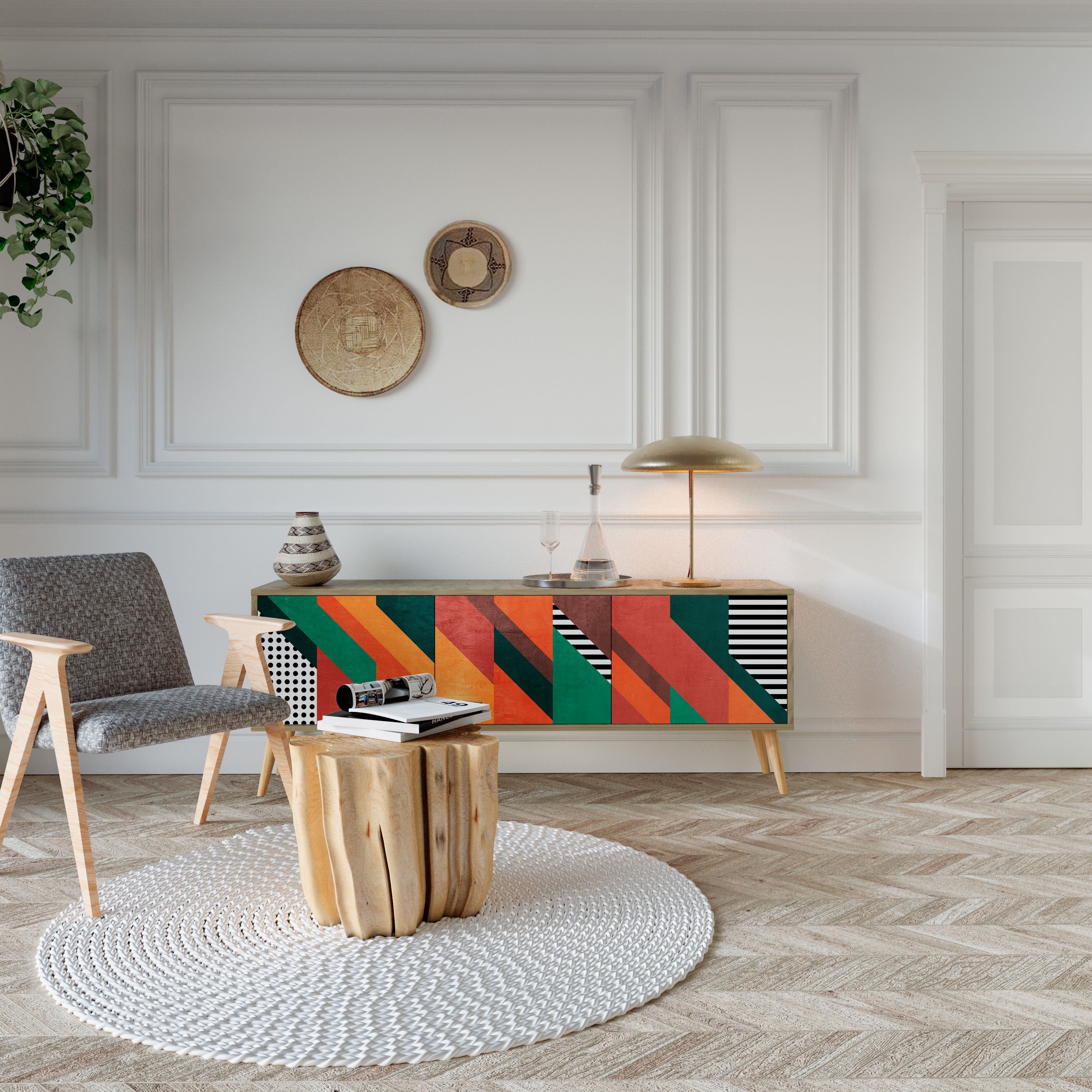 MAKESHIFT ARTISTRY Móvel de TV com 3 Portas em Efeito Carvalho