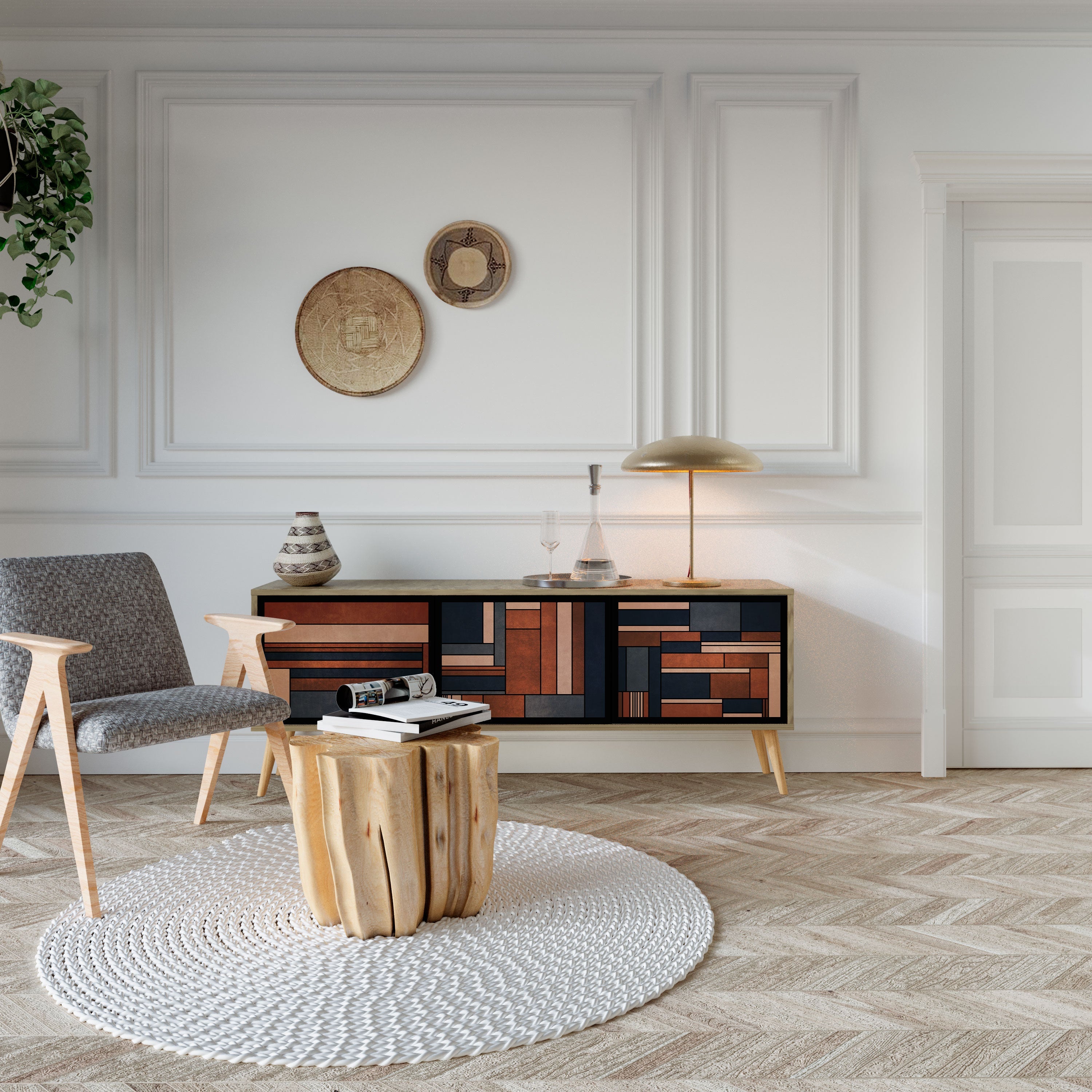 INTREPID FORMATION Móvel de TV com 3 Portas em Efeito Carvalho