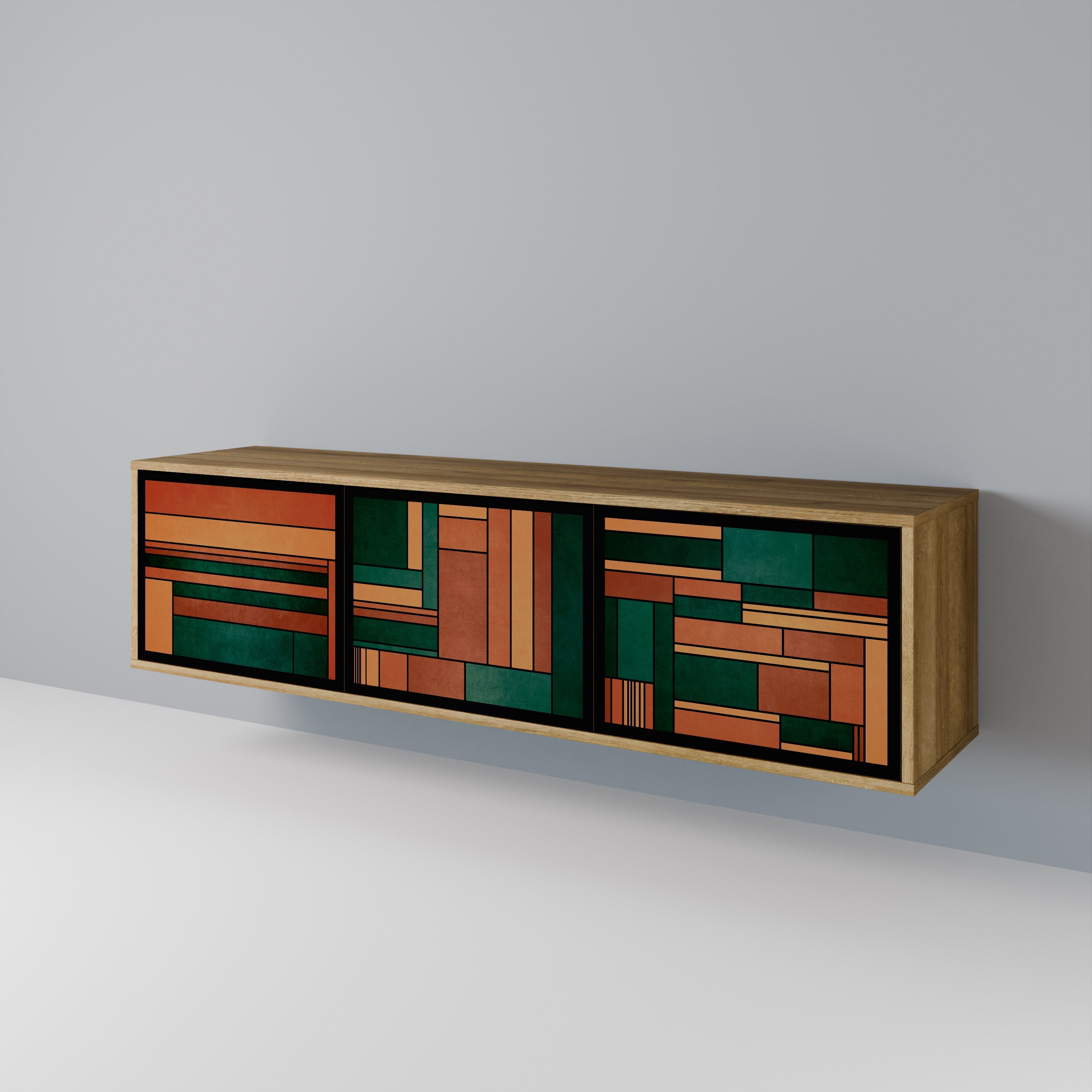 EARTHY FIGURES Móvel de TV com 3 Portas em Efeito Carvalho