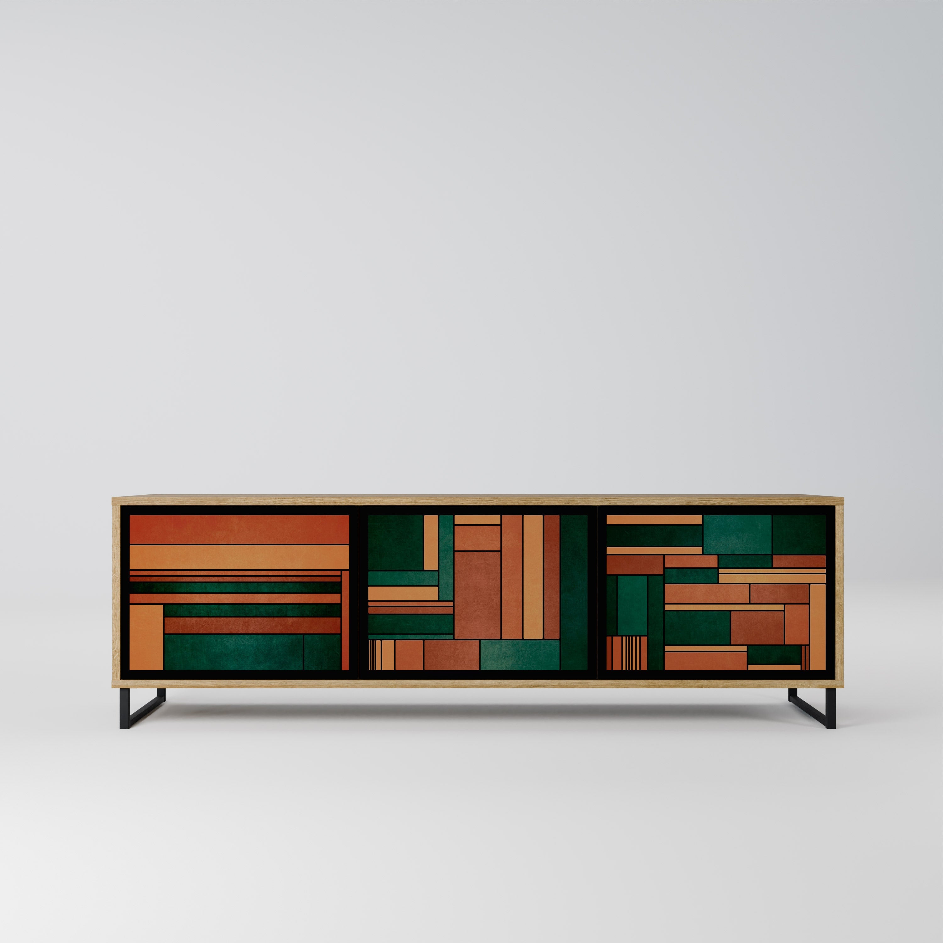 EARTHY FIGURES Móvel de TV com 3 Portas em Efeito Carvalho