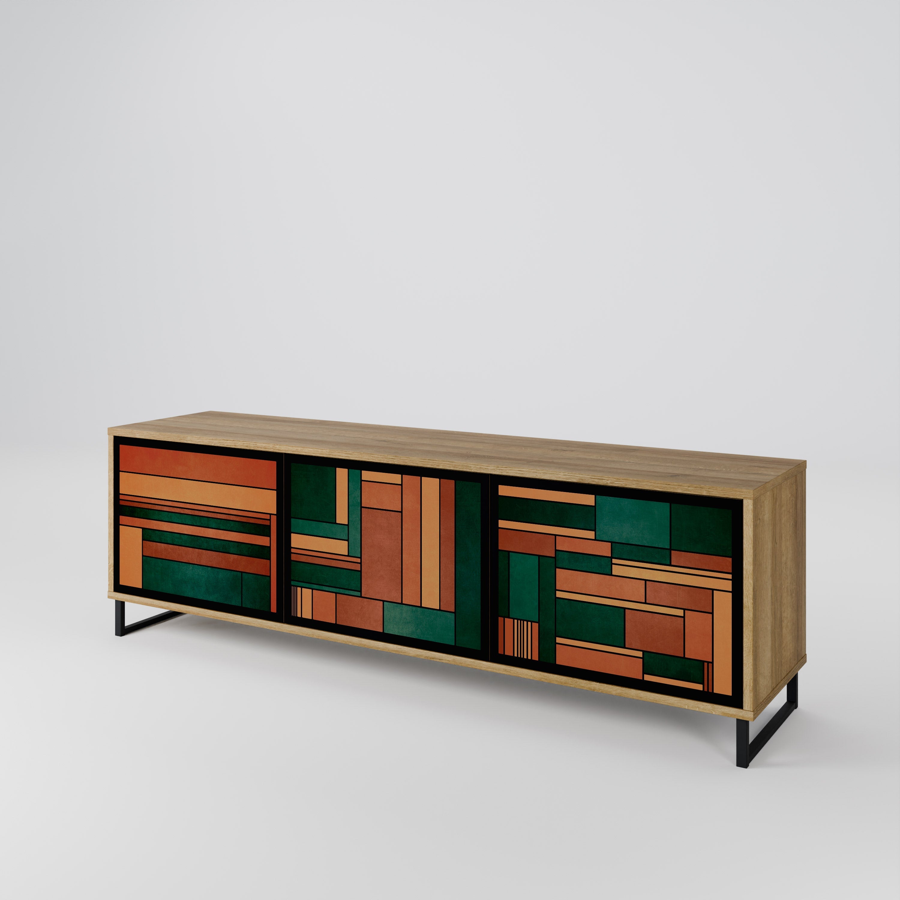 EARTHY FIGURES Móvel de TV com 3 Portas em Efeito Carvalho