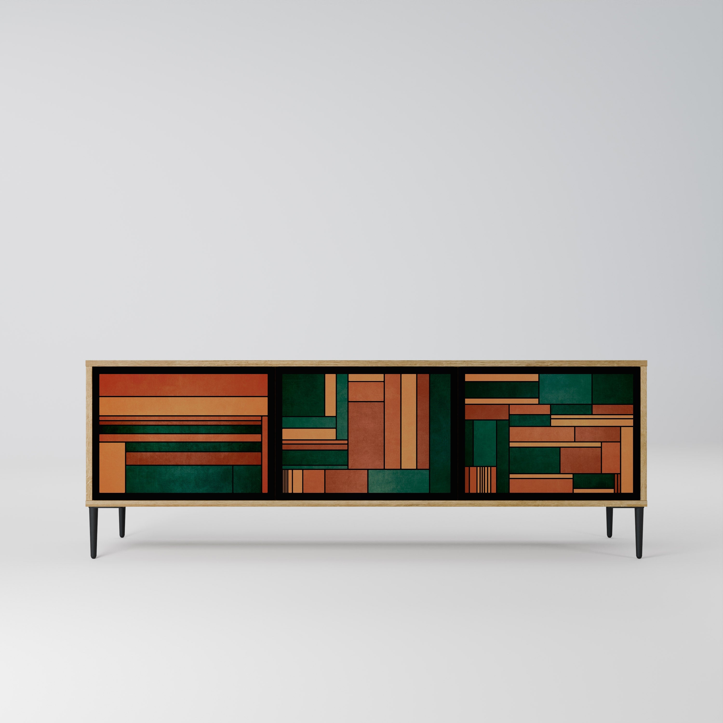 EARTHY FIGURES Móvel de TV com 3 Portas em Efeito Carvalho