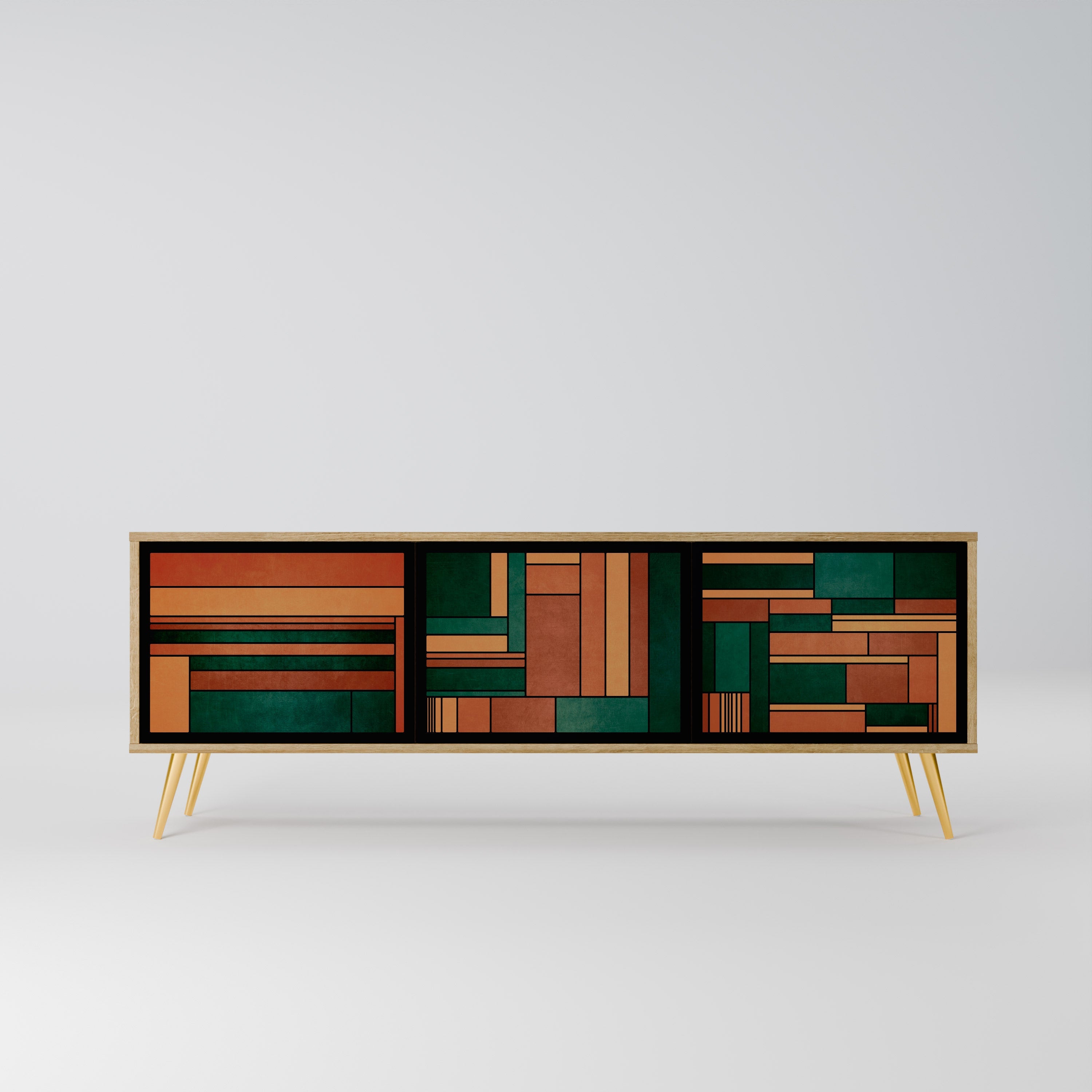 EARTHY FIGURES Móvel de TV com 3 Portas em Efeito Carvalho