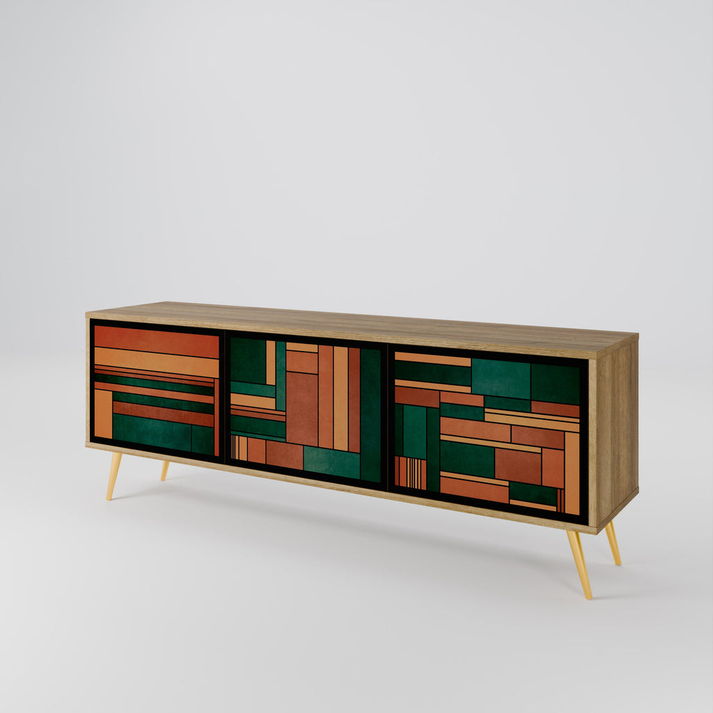 EARTHY FIGURES Móvel de TV com 3 Portas em Efeito Carvalho