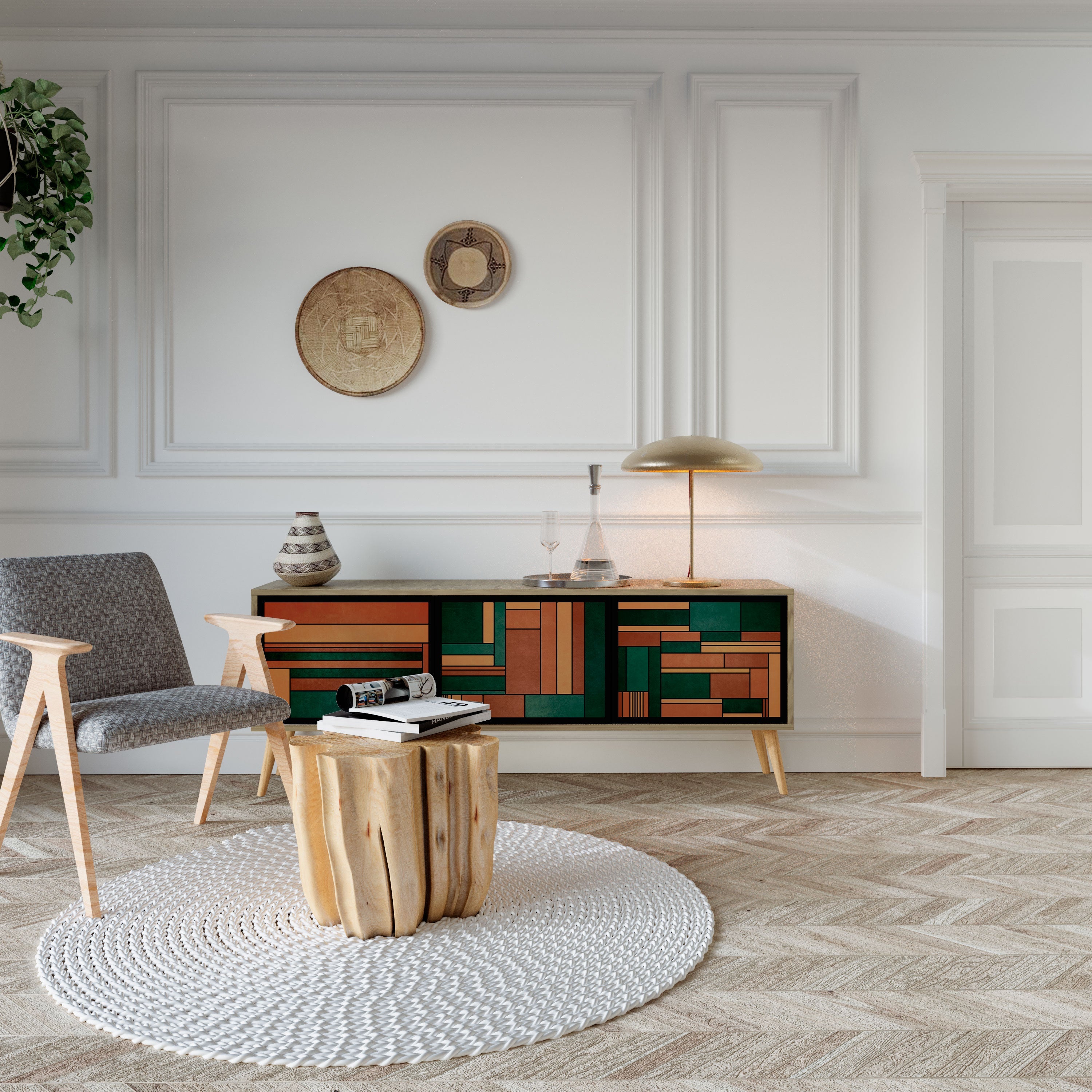 EARTHY FIGURES Móvel de TV com 3 Portas em Efeito Carvalho