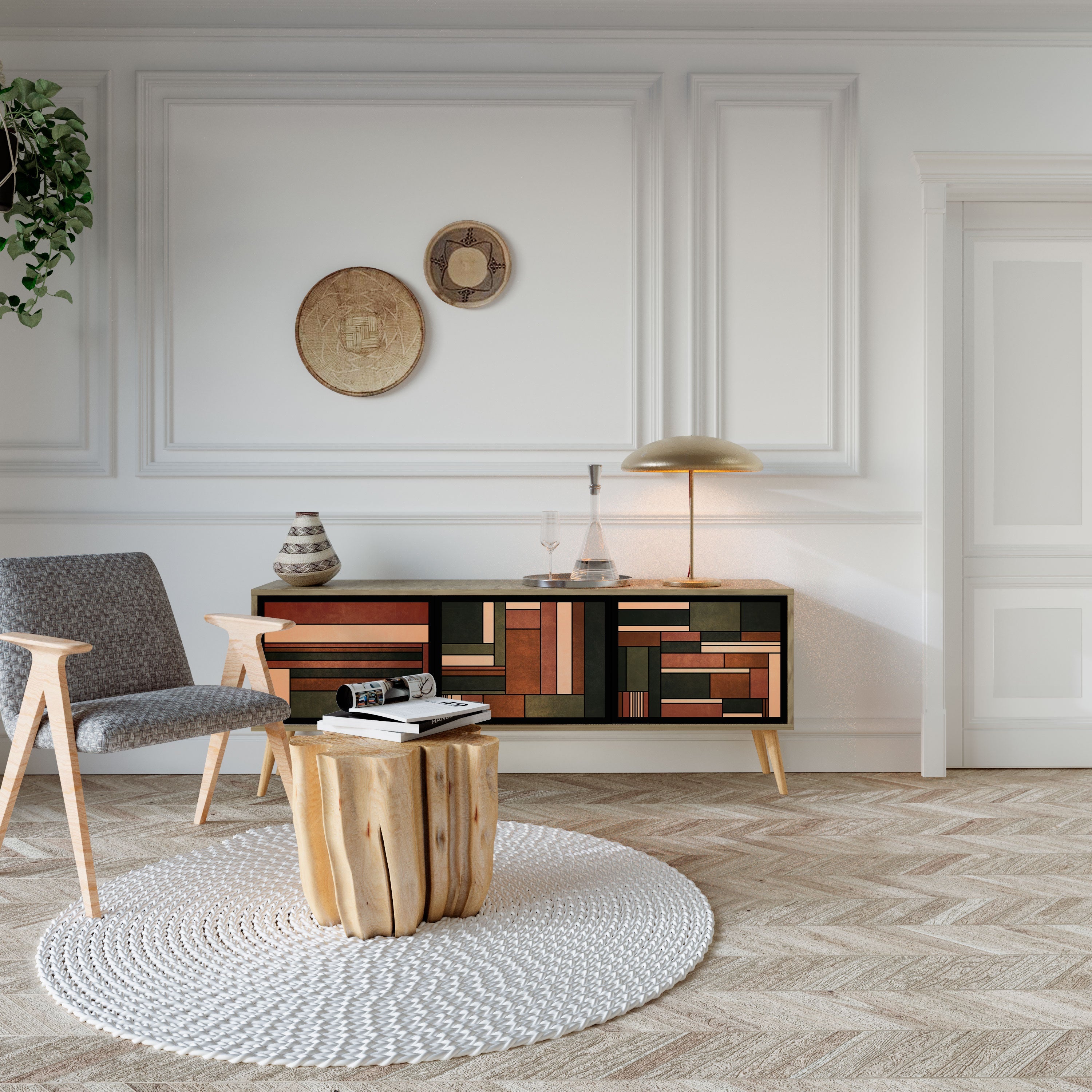 FIGURES OF NATURE Móvel de TV com 3 Portas em Efeito Carvalho