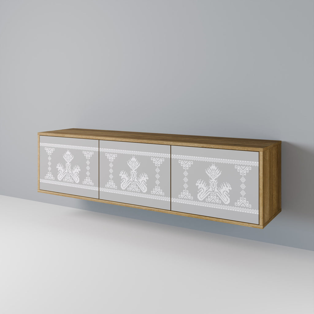 THAI GRAY Móvel de TV com 3 Portas em Efeito Carvalho