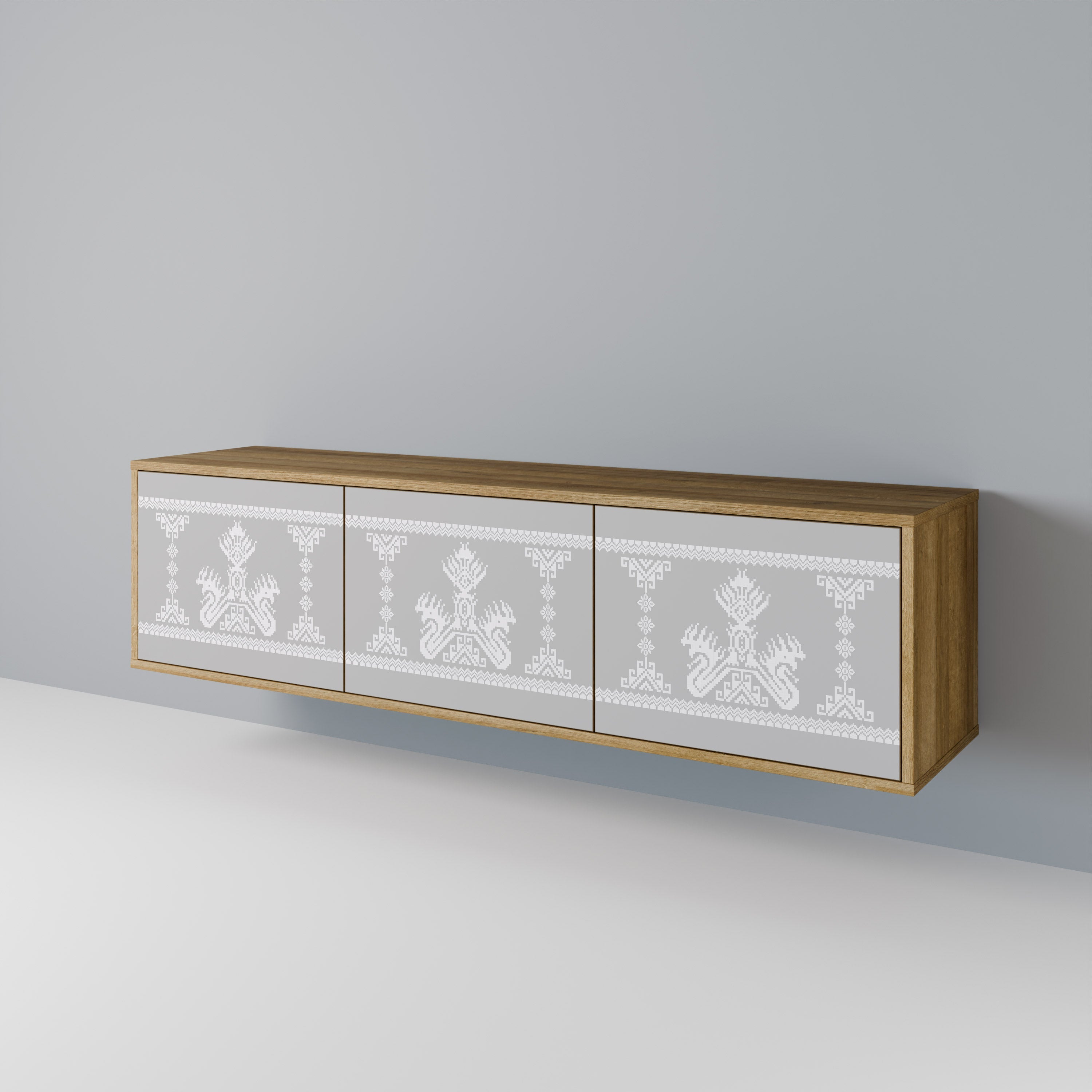 THAI GRAY Móvel de TV com 3 Portas em Efeito Carvalho