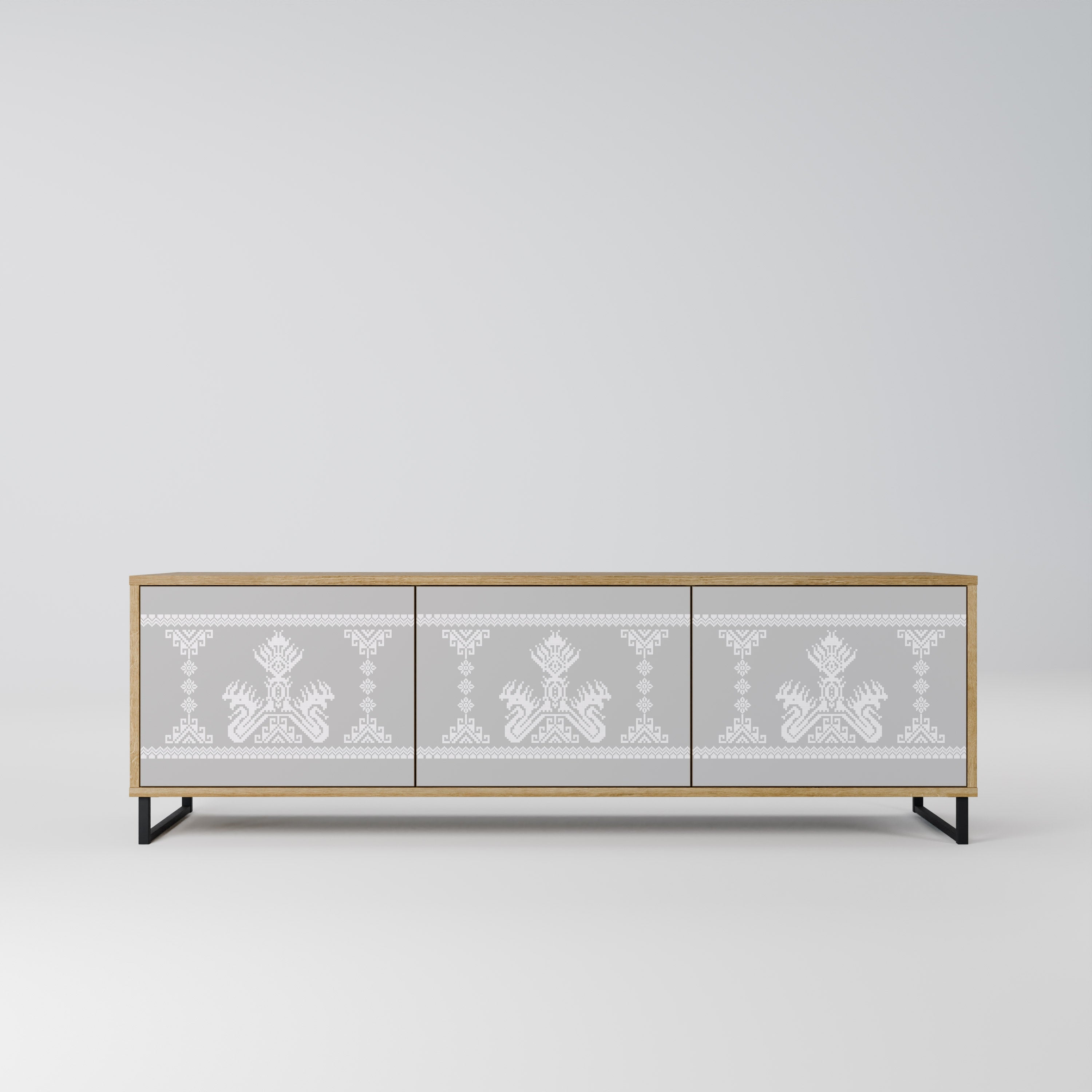 THAI GRAY Móvel de TV com 3 Portas em Efeito Carvalho