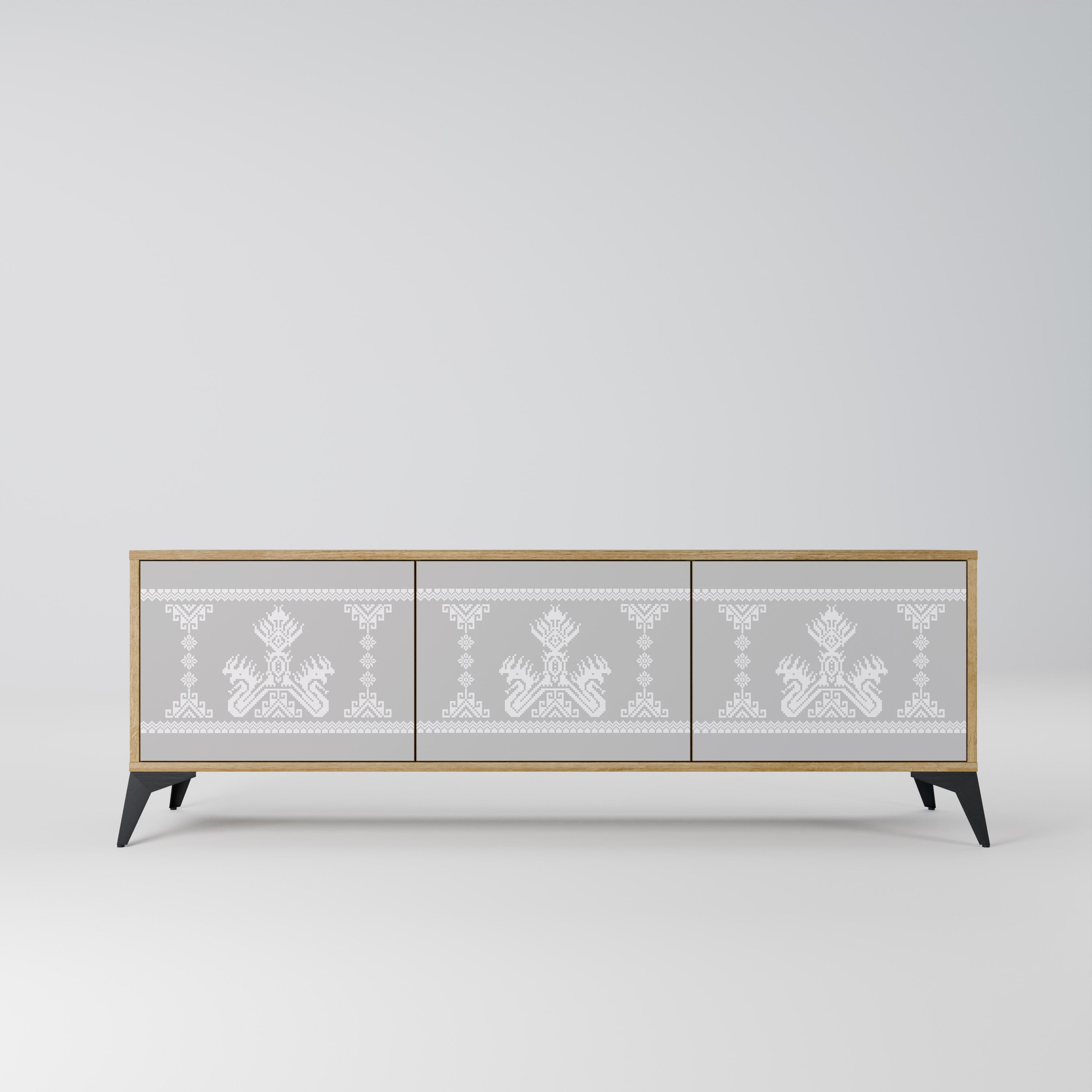 THAI GRAY Móvel de TV com 3 Portas em Efeito Carvalho