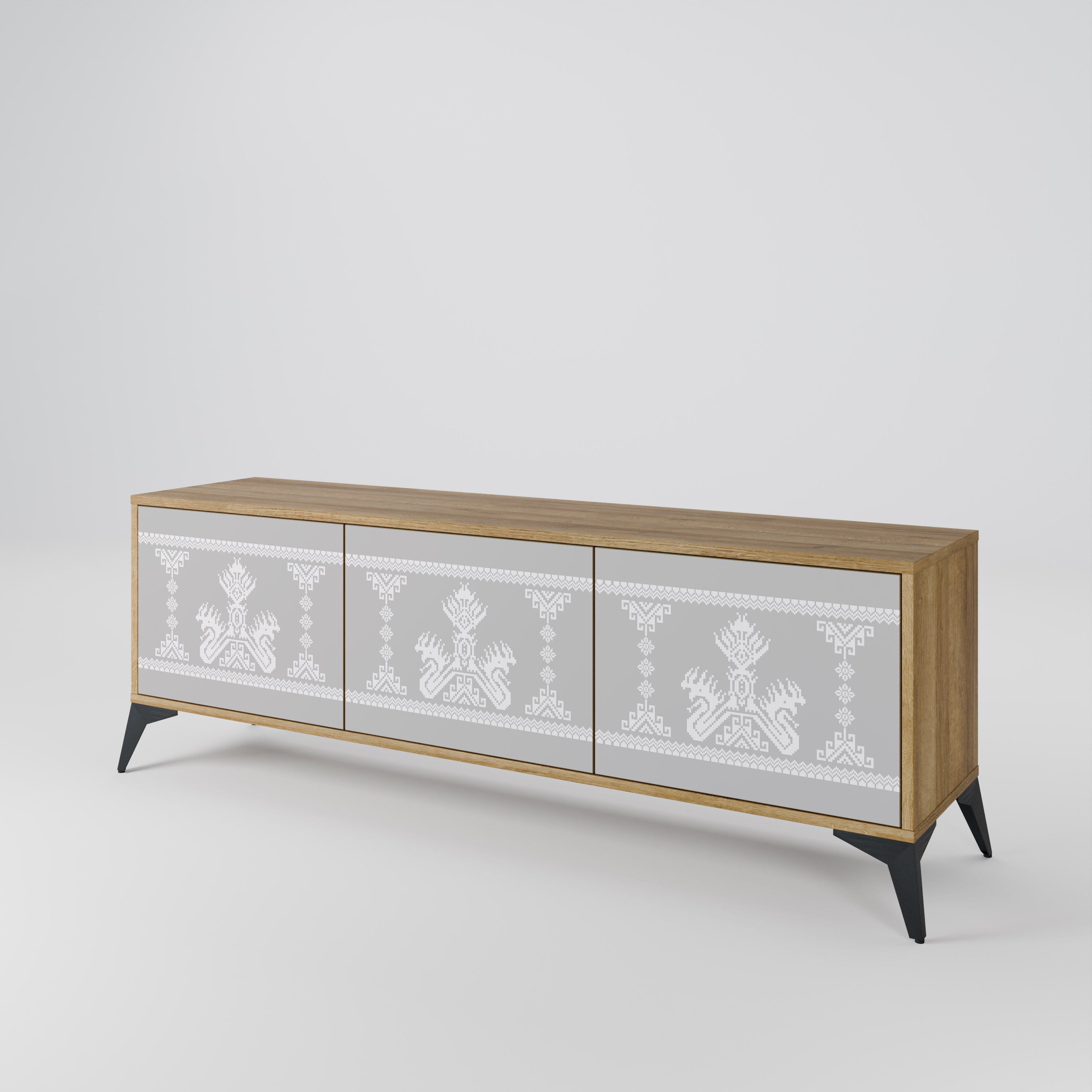 THAI GRAY Móvel de TV com 3 Portas em Efeito Carvalho