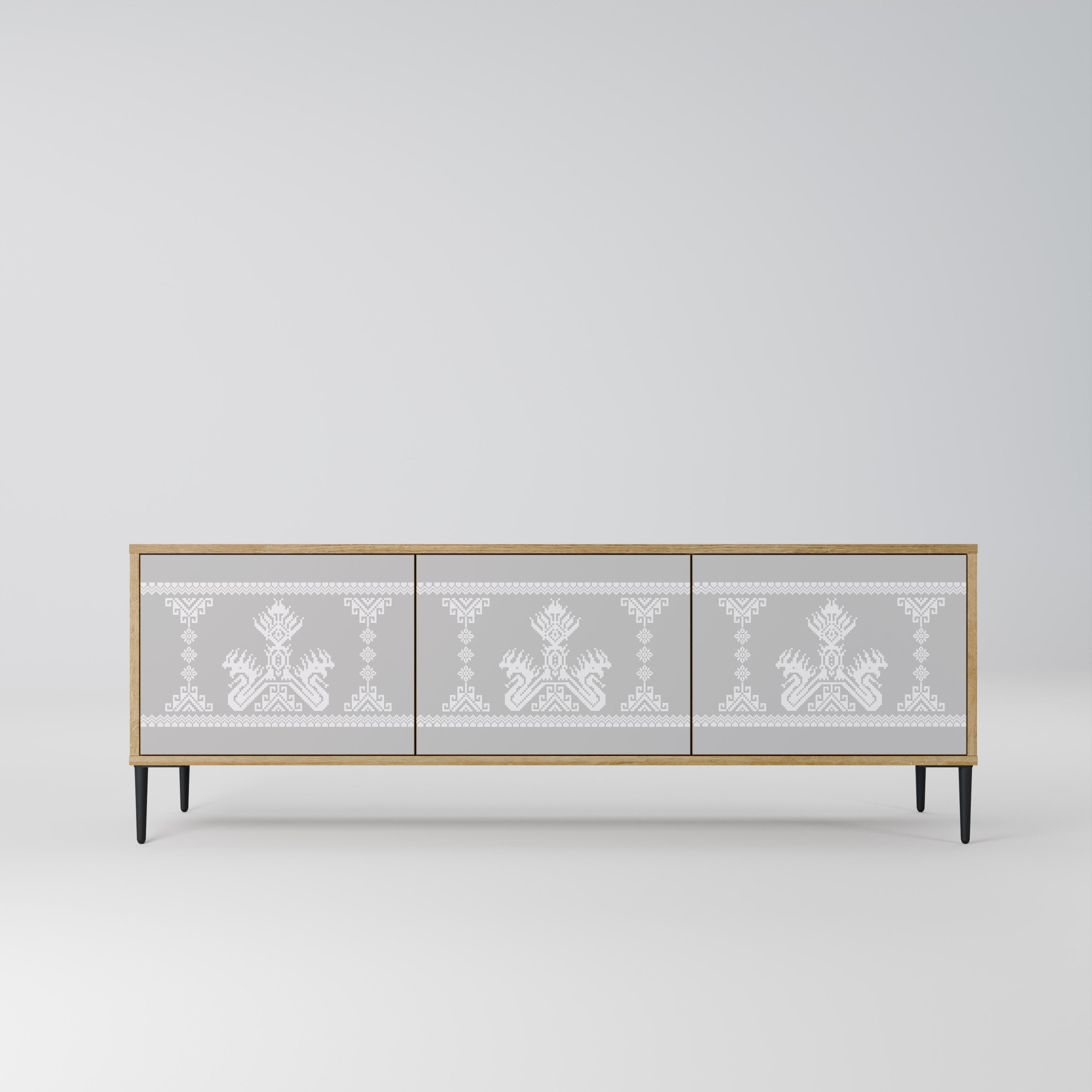 THAI GRAY Móvel de TV com 3 Portas em Efeito Carvalho