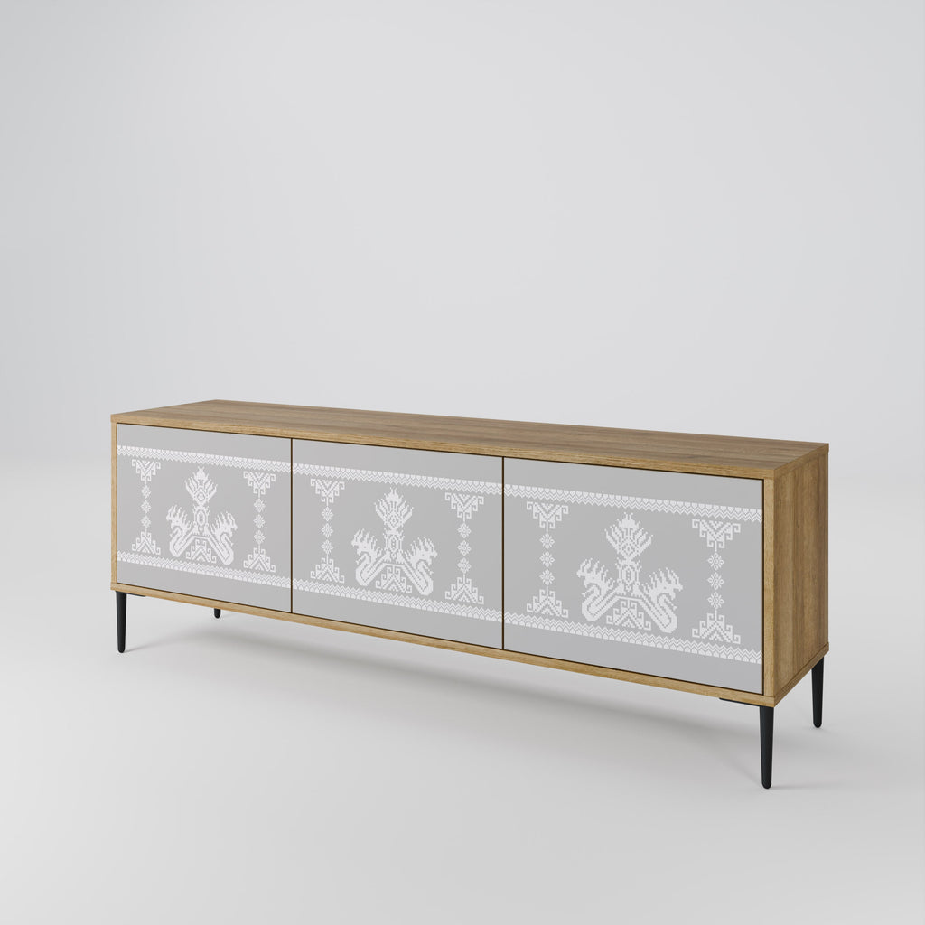 THAI GRAY Móvel de TV com 3 Portas em Efeito Carvalho