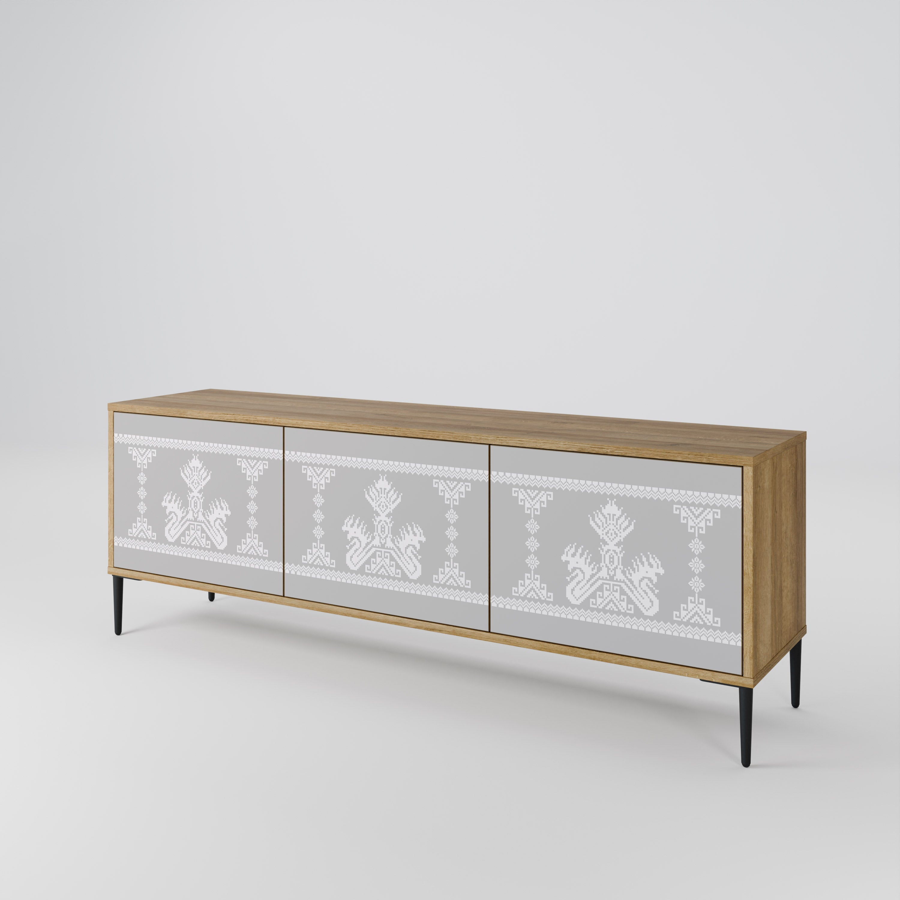 THAI GRAY Móvel de TV com 3 Portas em Efeito Carvalho