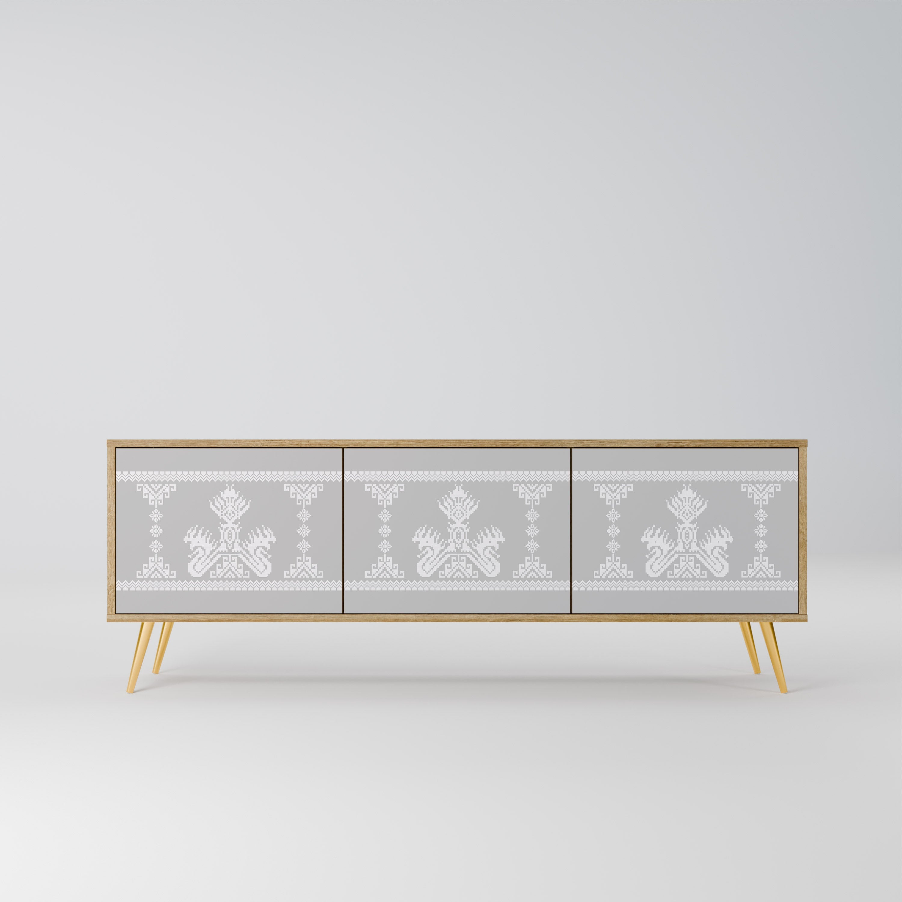 THAI GRAY Móvel de TV com 3 Portas em Efeito Carvalho