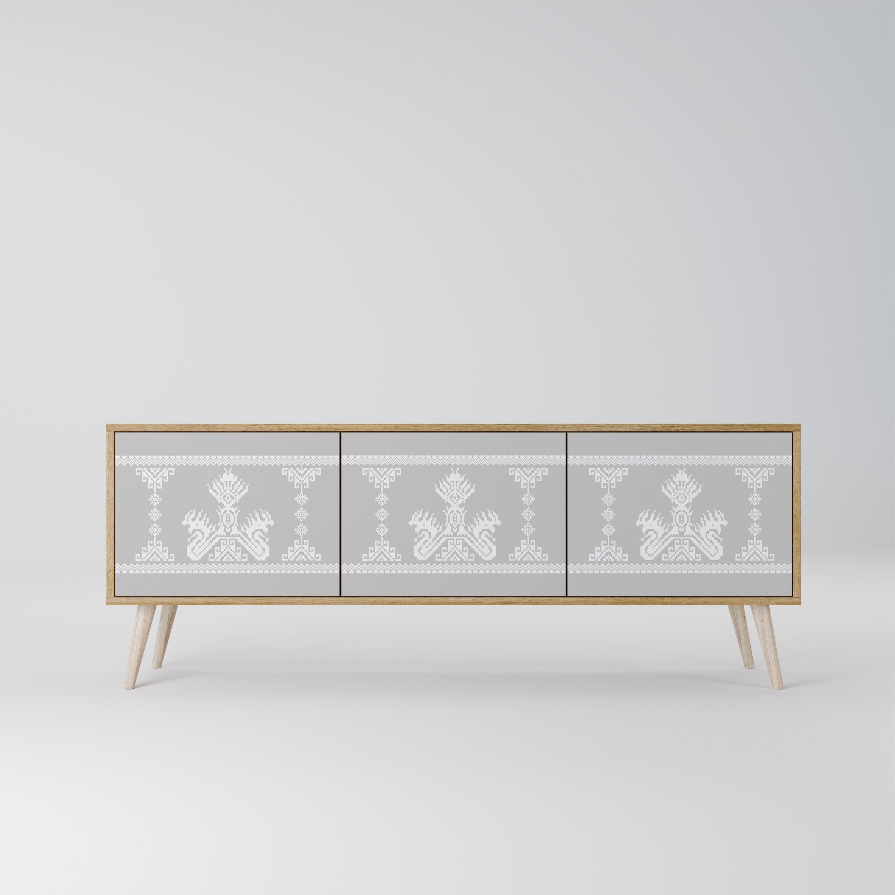 THAI GRAY Móvel de TV com 3 Portas em Efeito Carvalho