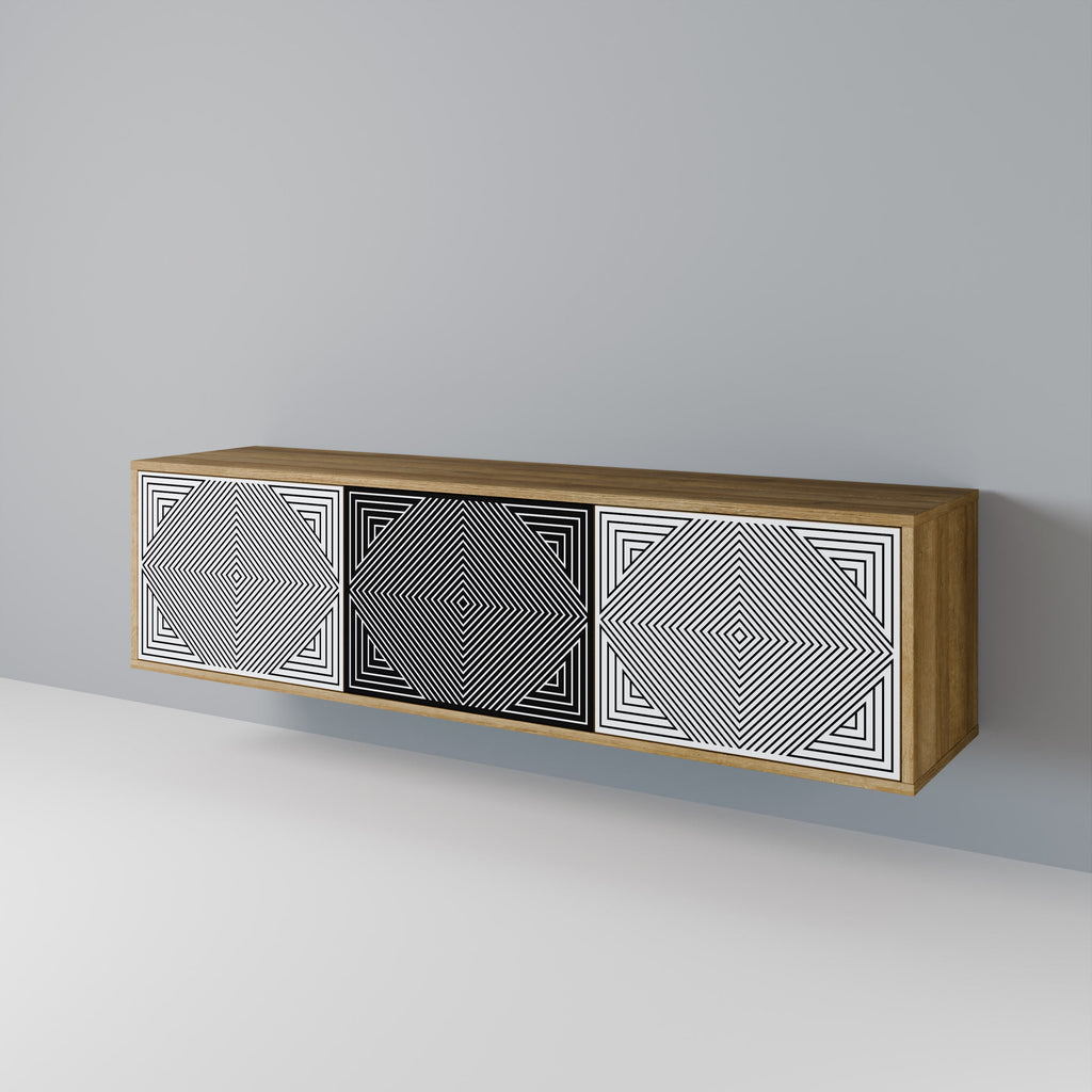 POLYGON ILLUSION 3-Door TV Stand in Oak Effect