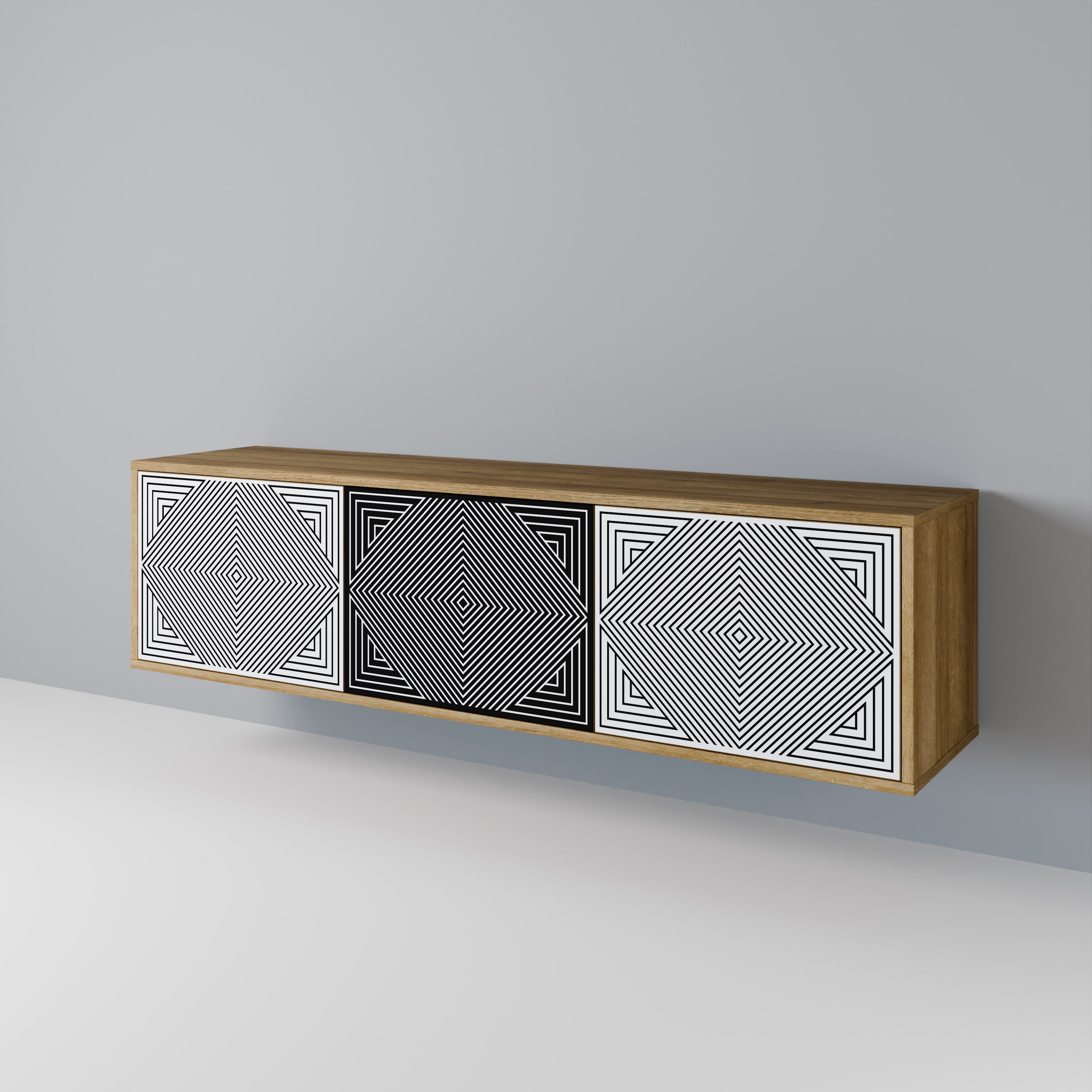 POLYGON ILLUSION 3-Door TV Stand in Oak Effect