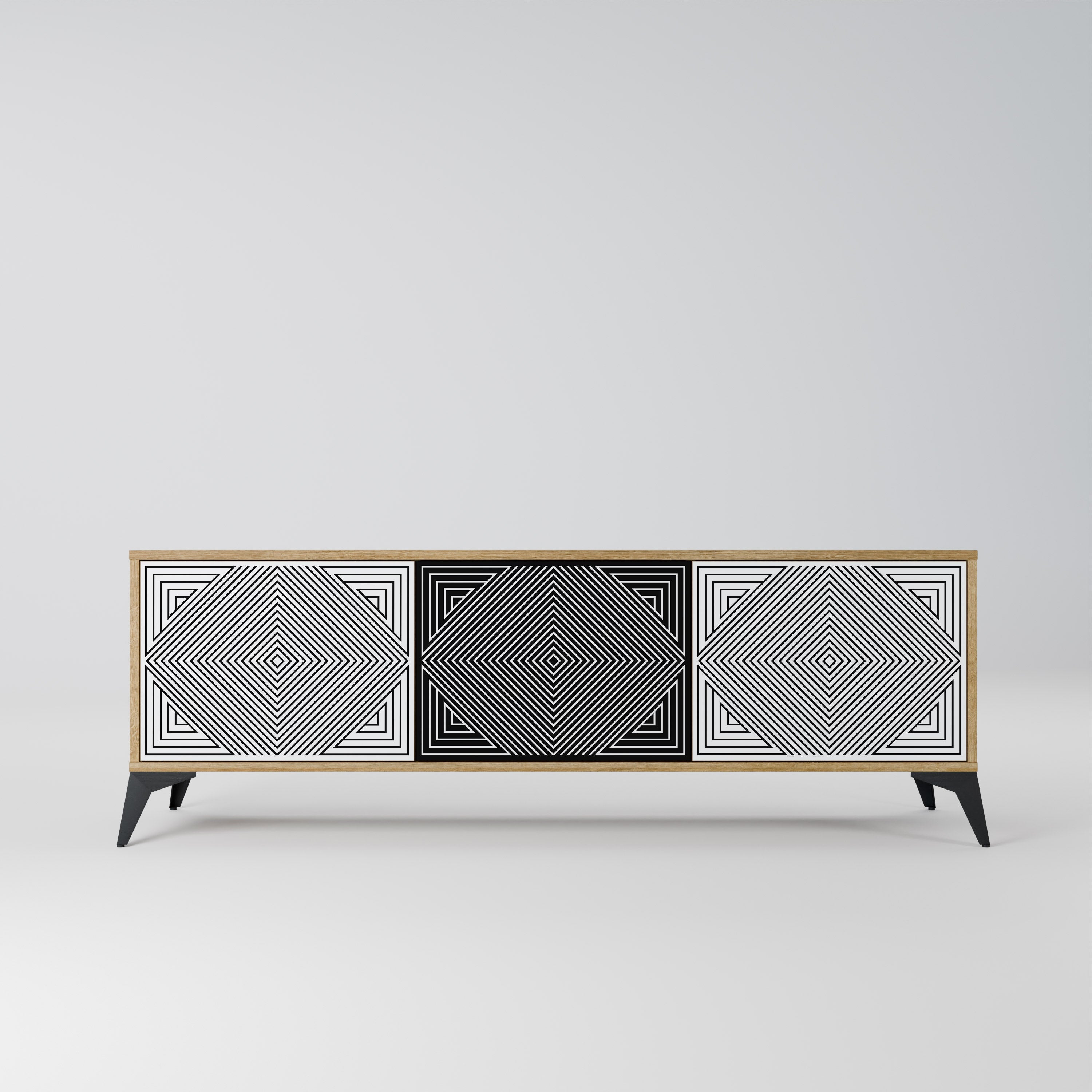 POLYGON ILLUSION Móvel de TV com 3 Portas em Efeito Carvalho