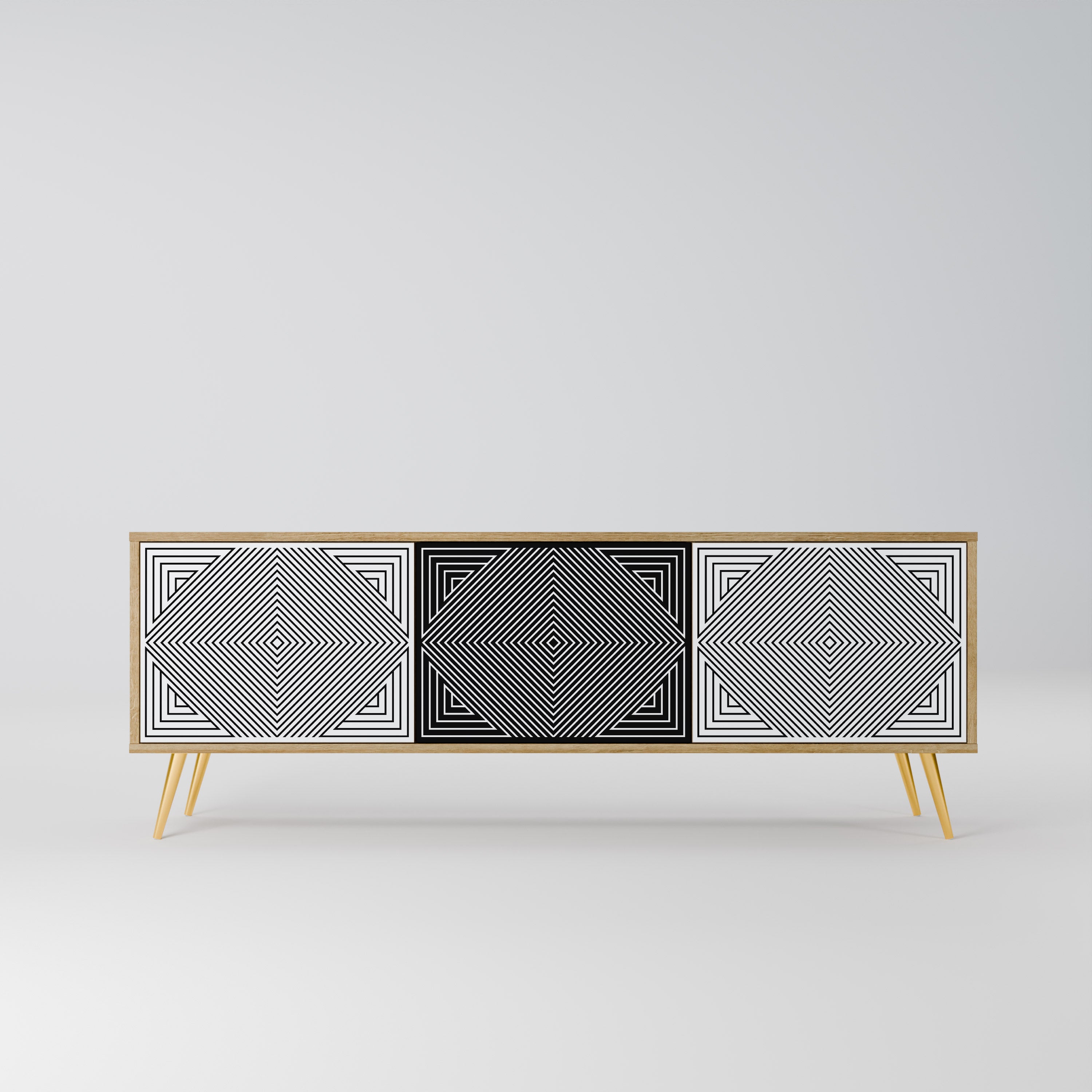 POLYGON ILLUSION Móvel de TV com 3 Portas em Efeito Carvalho