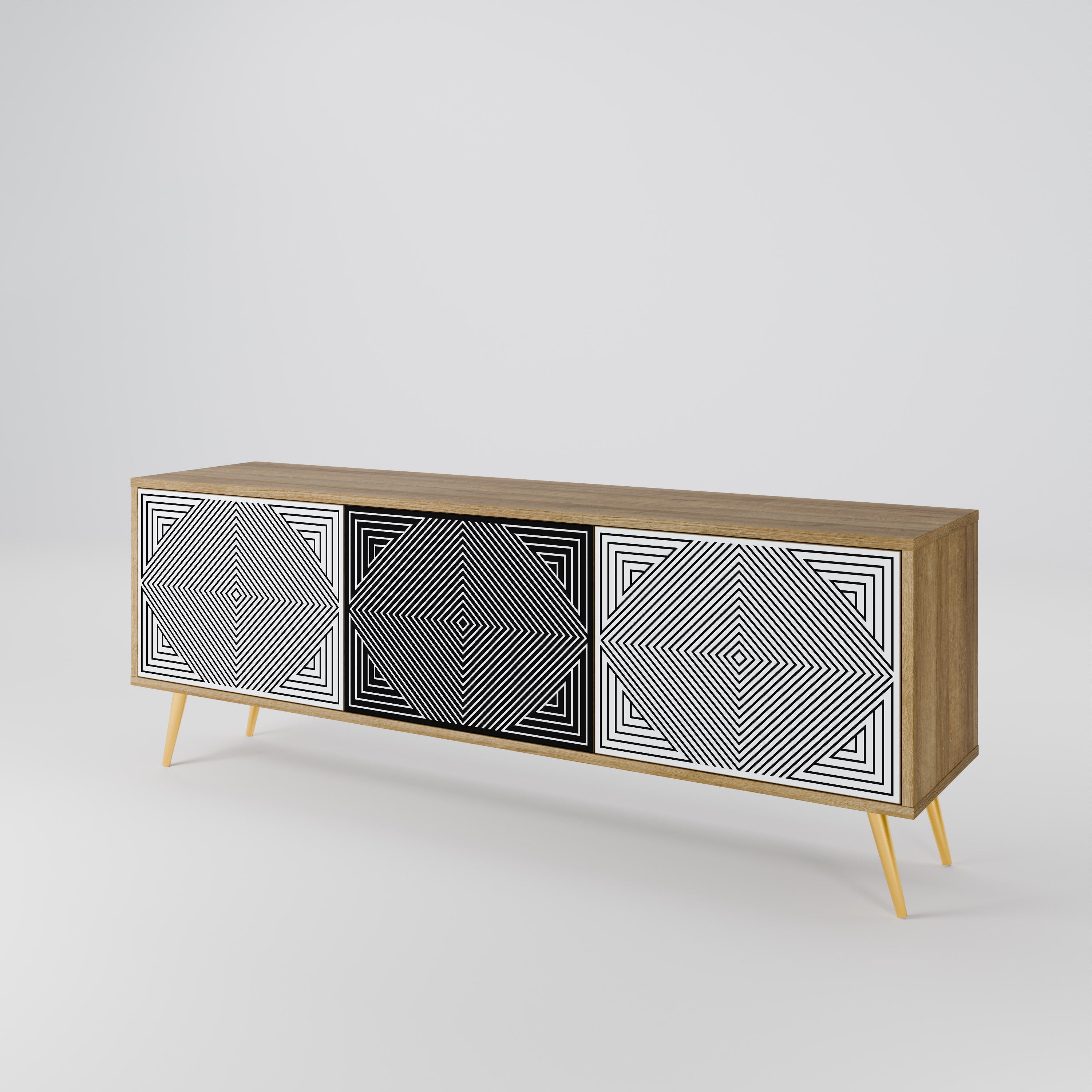 POLYGON ILLUSION 3-Door TV Stand in Oak Effect